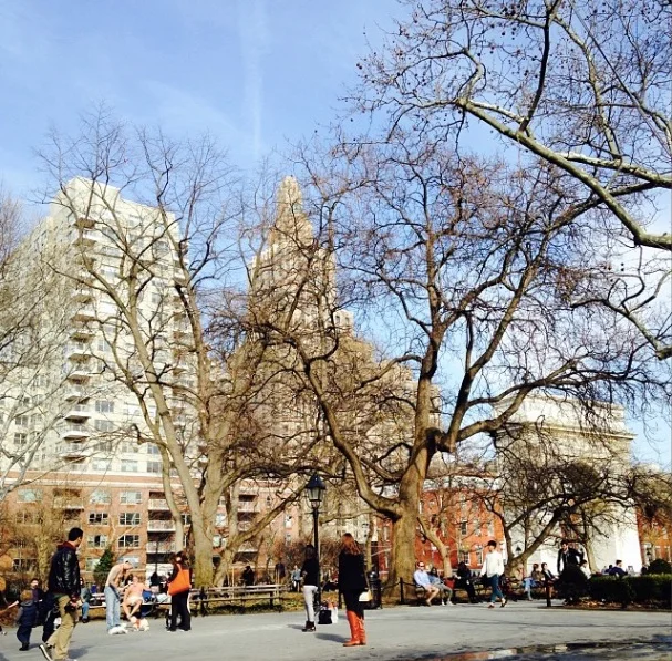 Washington Square Park. If you look closely, you can see a nearly nude guy on a park bench - so that's... something.