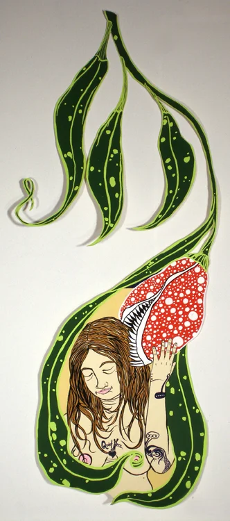 Girl Loves Piranha Flower (Quail Elbow) Acrylic gouache on paper 20" x 8" 2007 ©Alexis Amann