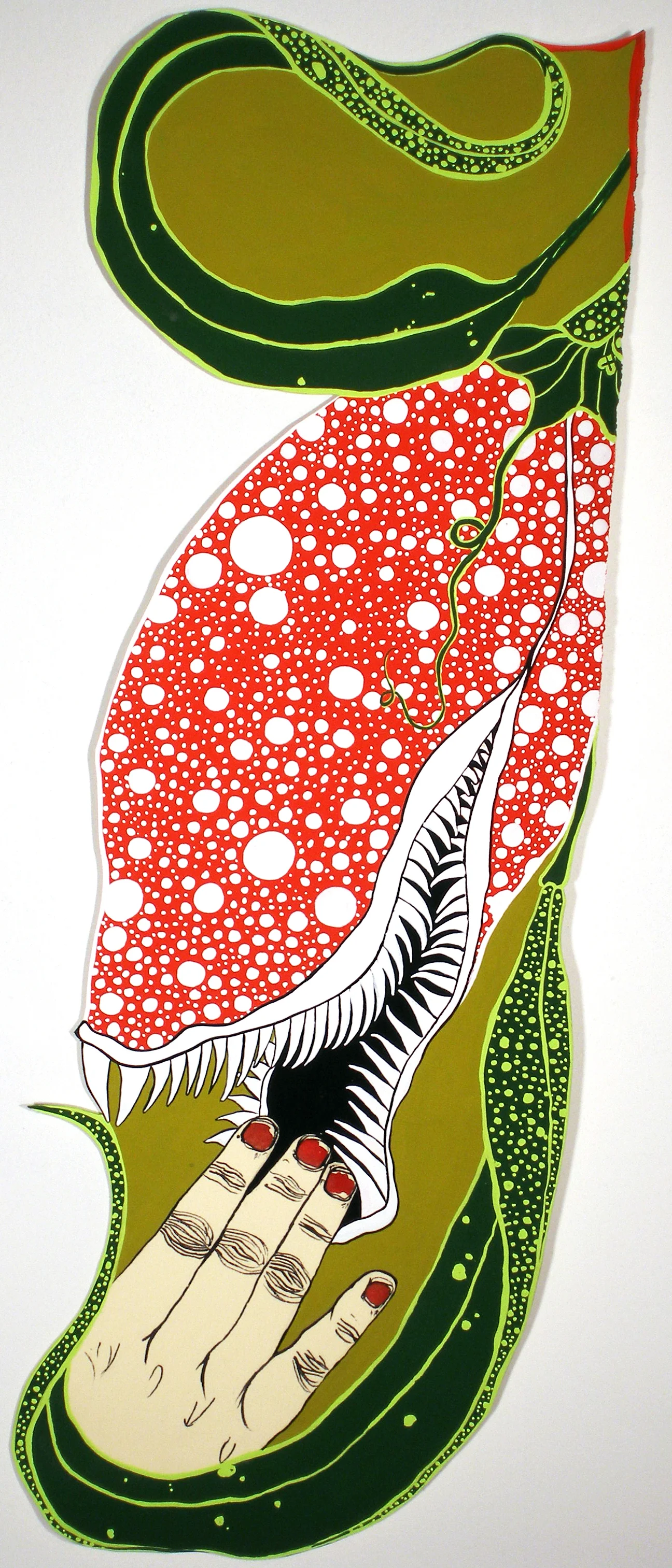 Girl Loves Piranha Flower (Hand) Acrylic gouache on paper 21" x 7.5" 2007 ©Alexis Amann