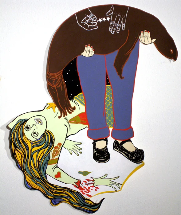 Sea Lion Pietà with Dead Mermaid Acrylic gouache on paper 12.5" x 15" 2008 ©Alexis Amann