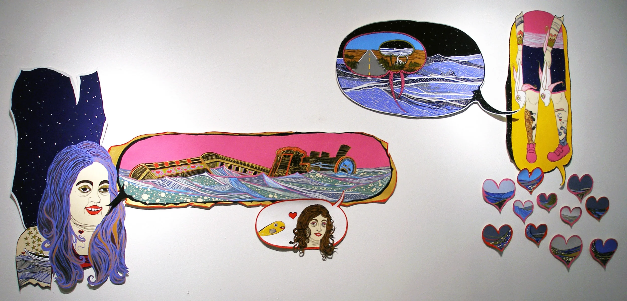 Lost Highway is Married to the Sea 8' x 4' (installation somewhat variable) Acrylic gouache on paper 2008 ©Alexis Amann