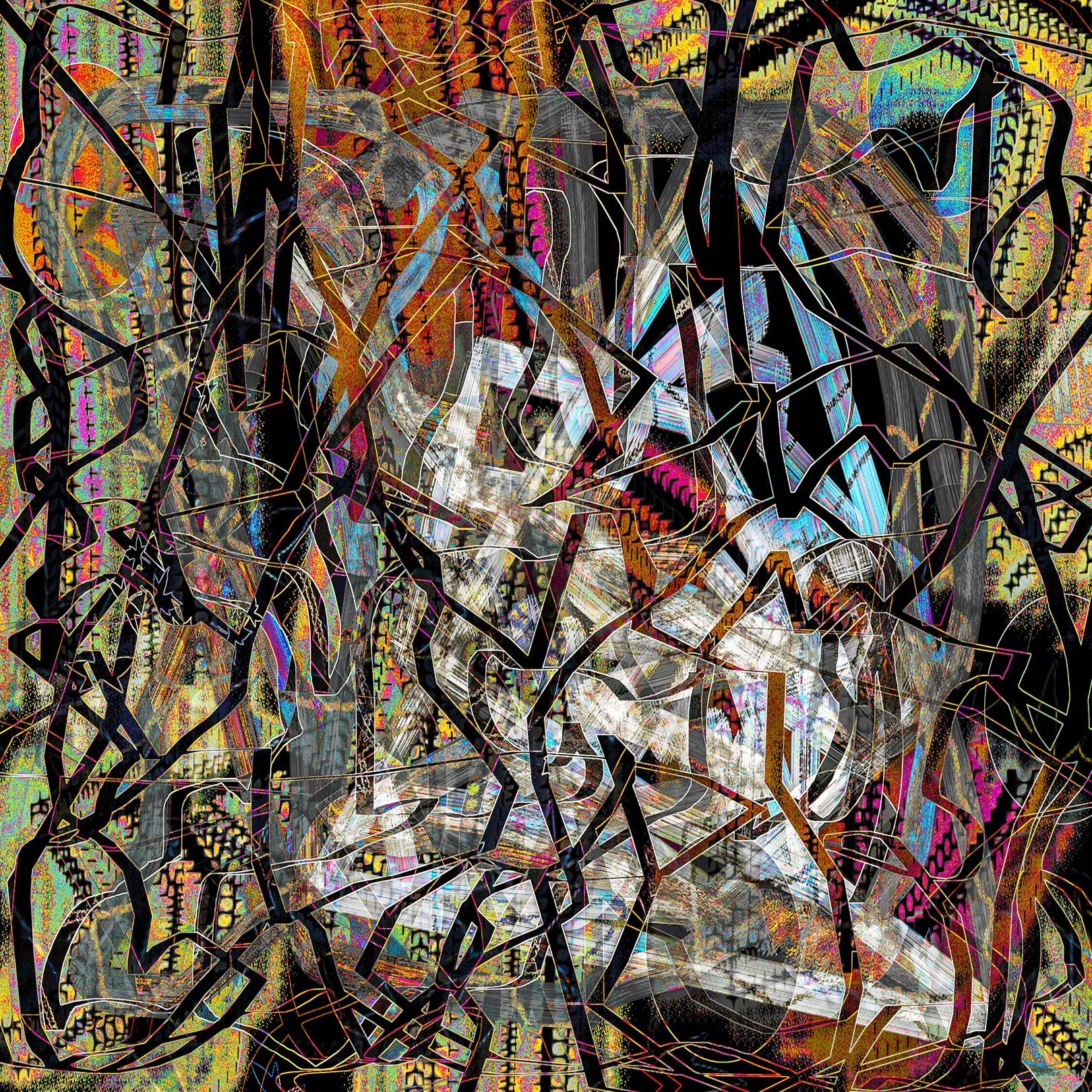 "Ghost in the Machine" H - 48" x W - 48 Series: Digital Painting Ghost in The Machine was exhibited at the Palm Springs Museum in Palm Springs CA. This Digital Painting along with other artworks of Elaine Sigwald is on exhibition at D Gallery 73111 El Paseo, Palm Desert Ca. 2019