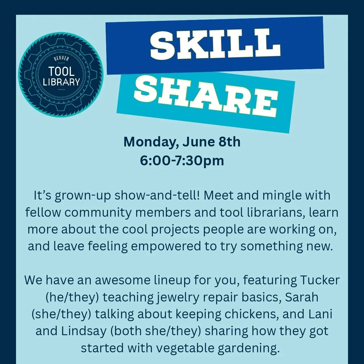 Next Skill Share! Monday, June 8th. Register for Free