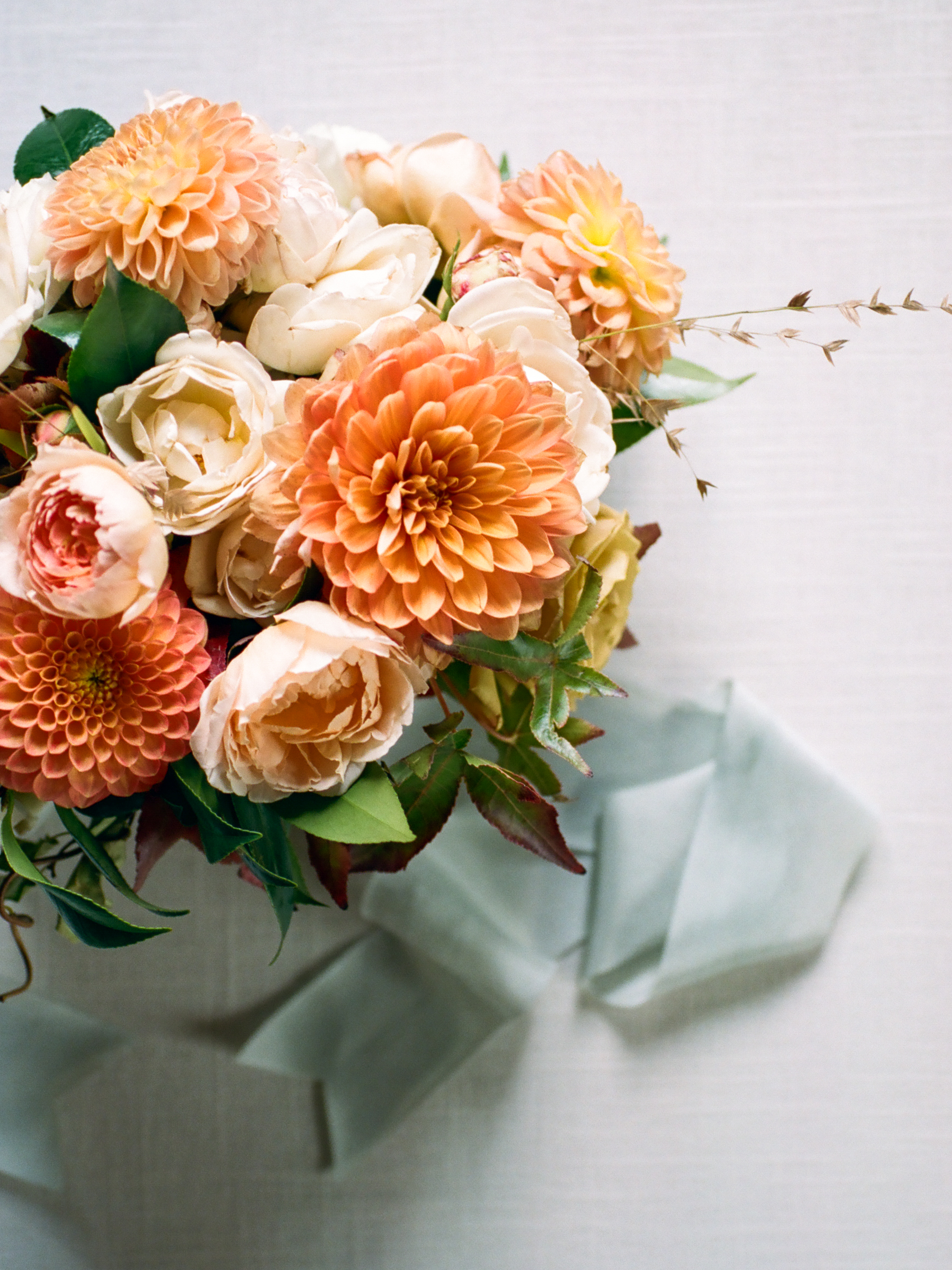 Wild Green Yonder | Orange and Peach Dahlia and Garden Rose Bouquet