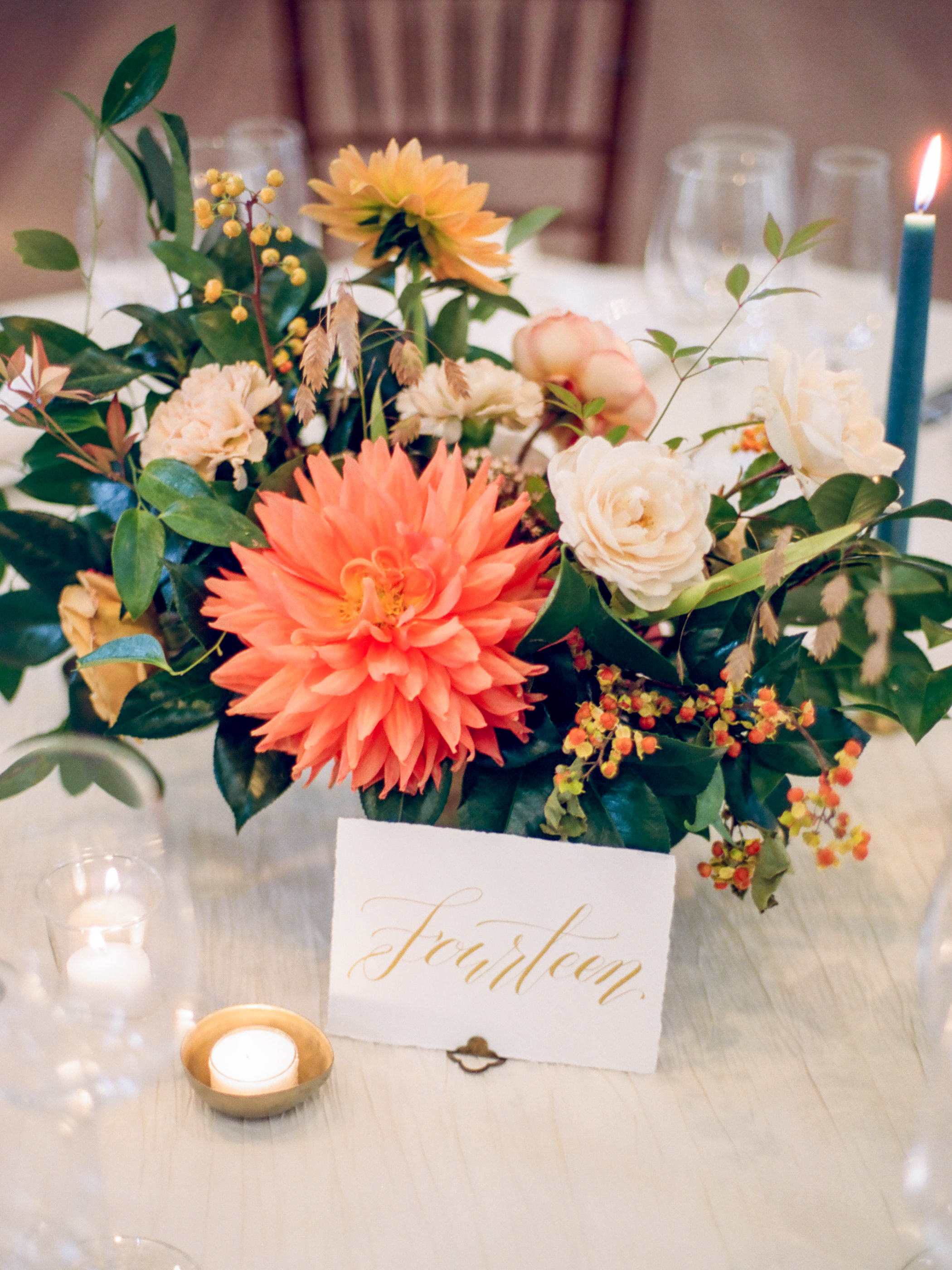 Fall Pippin Hill Wedding Florist | Wild Green Yonder dahlia centerpiece compote