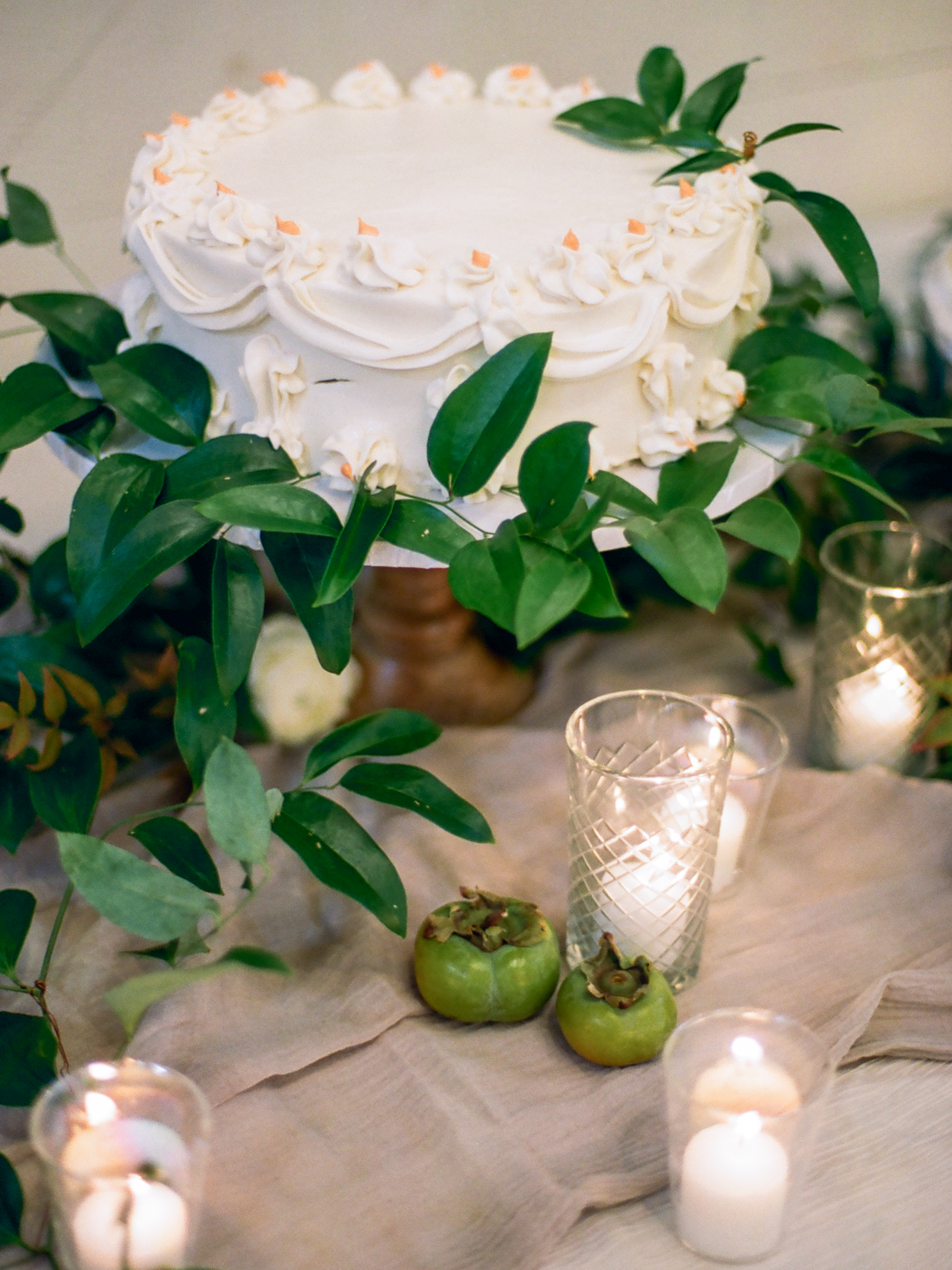 Wedding cake with greenery at Pippin Hill