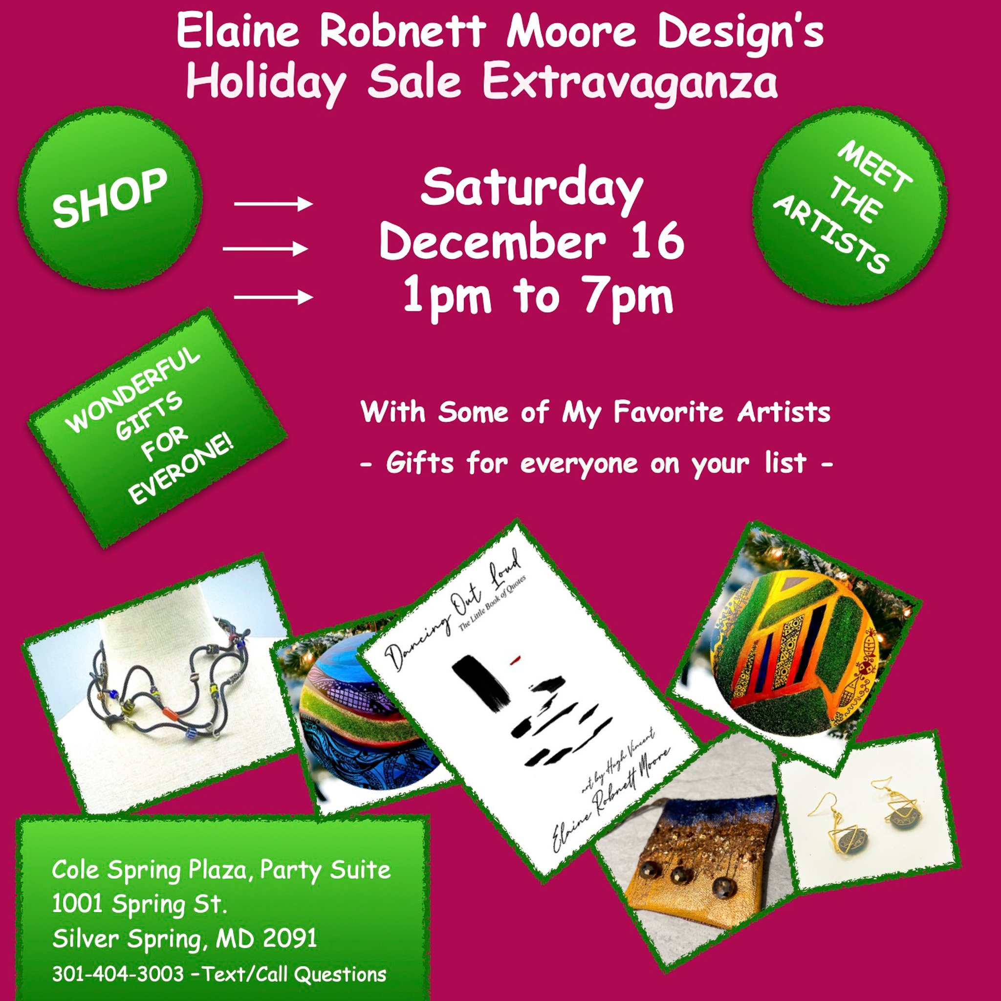 Elaine Robnett Moore Designs Holiday Sale Extravaganza with some of my Favorite Artists
