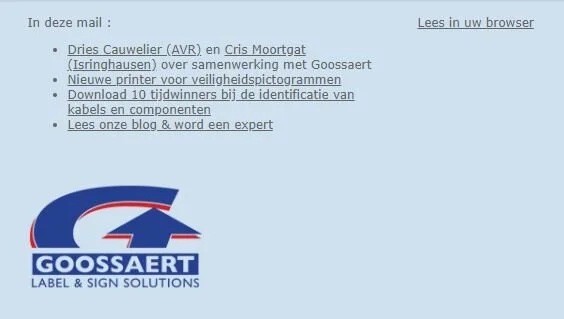 E-newsletter voor Goossaert: "Dries Cauwelier (AVR) en Cris Moortgat (Isringhausen) over samenwerking met Goossaert"