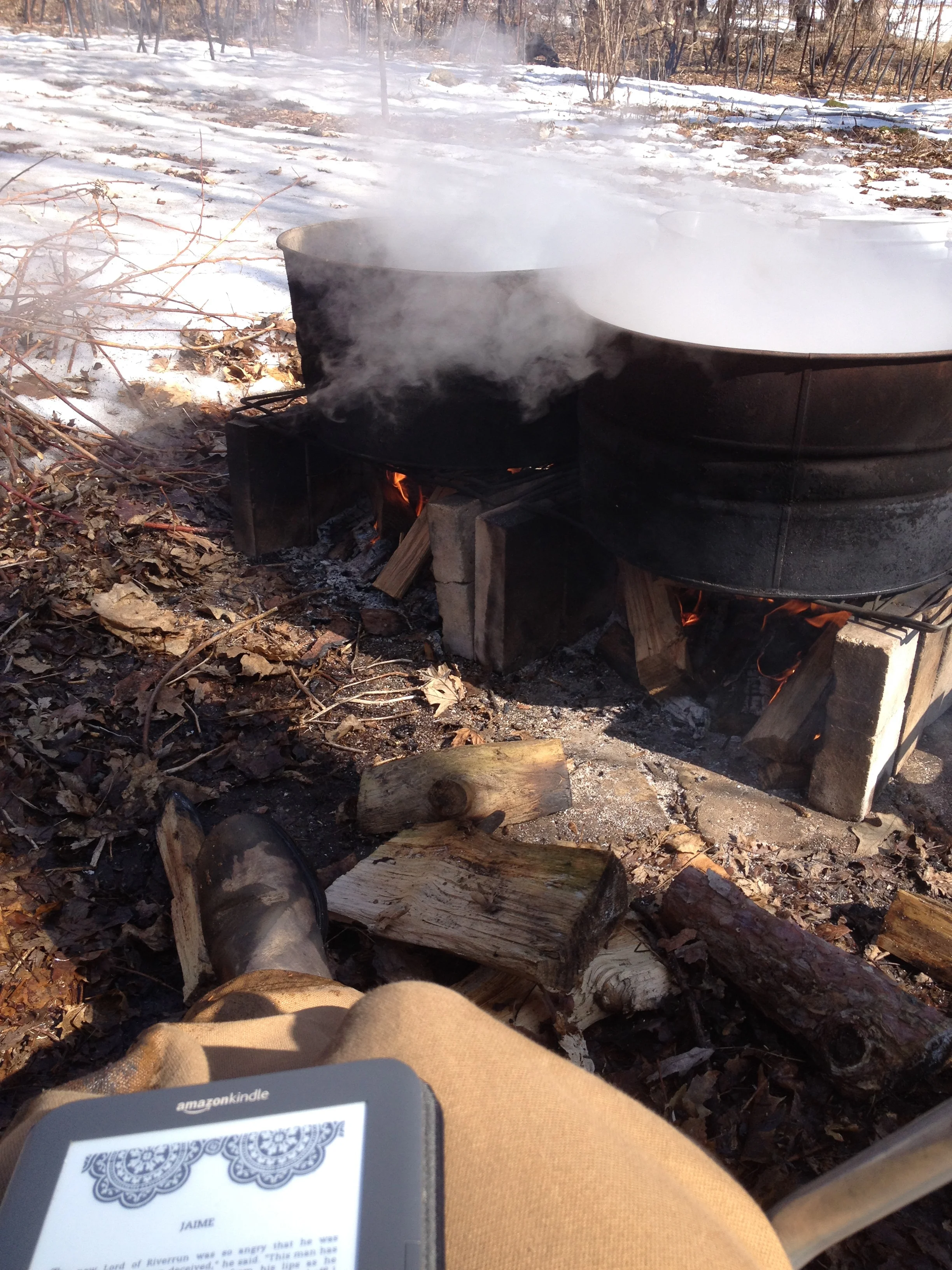 Like I said it's a rough life: feeding a fire all day and finishing the fourth book of A Song of Ice and Fire :)