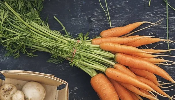 BUTTER BALSAMIC ROAST CARROTS WITH CARROT TOP CHIMICHURRI