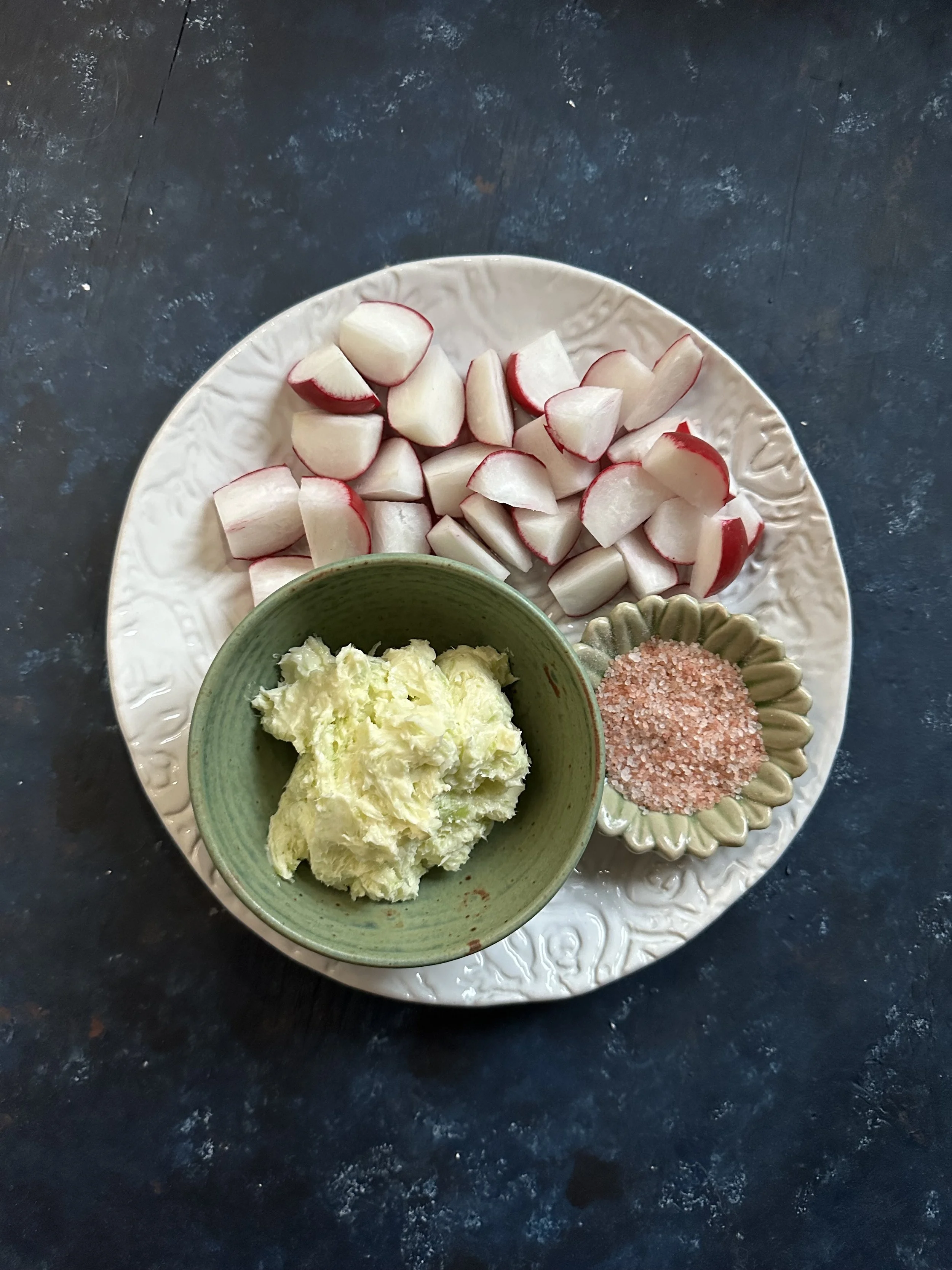 GREEN GARLIC COMPOUND BUTTER WITH RADISHES (OR ON TOAST)