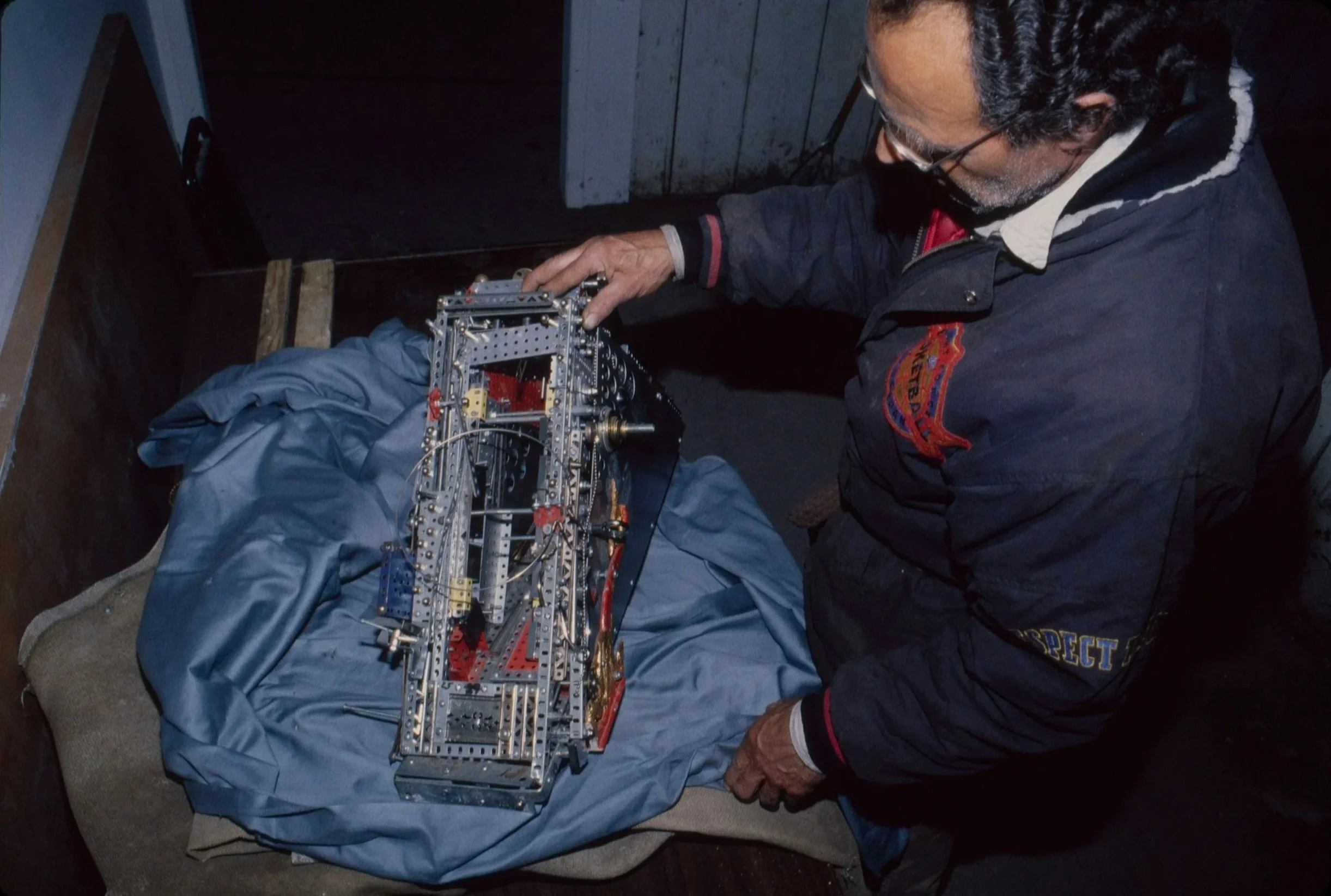  Chris Piper with capstone for Ancient Futures, SoHo, 1996 