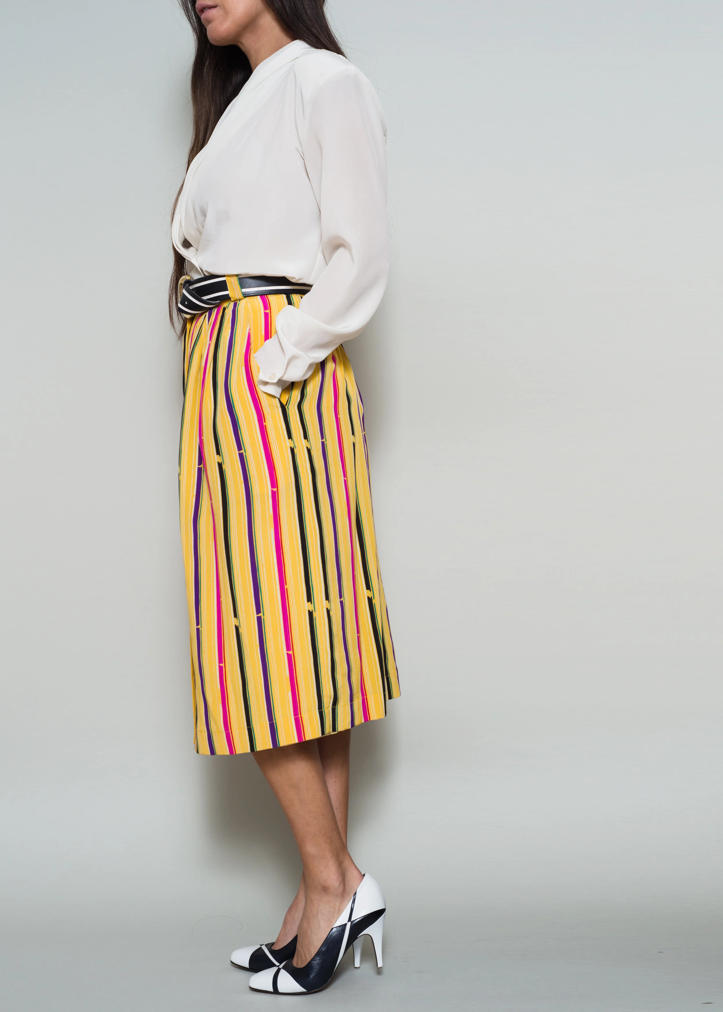 A Part of the Rest Designer Vintage Krizia Skirt - Stripe Print Silk 2
