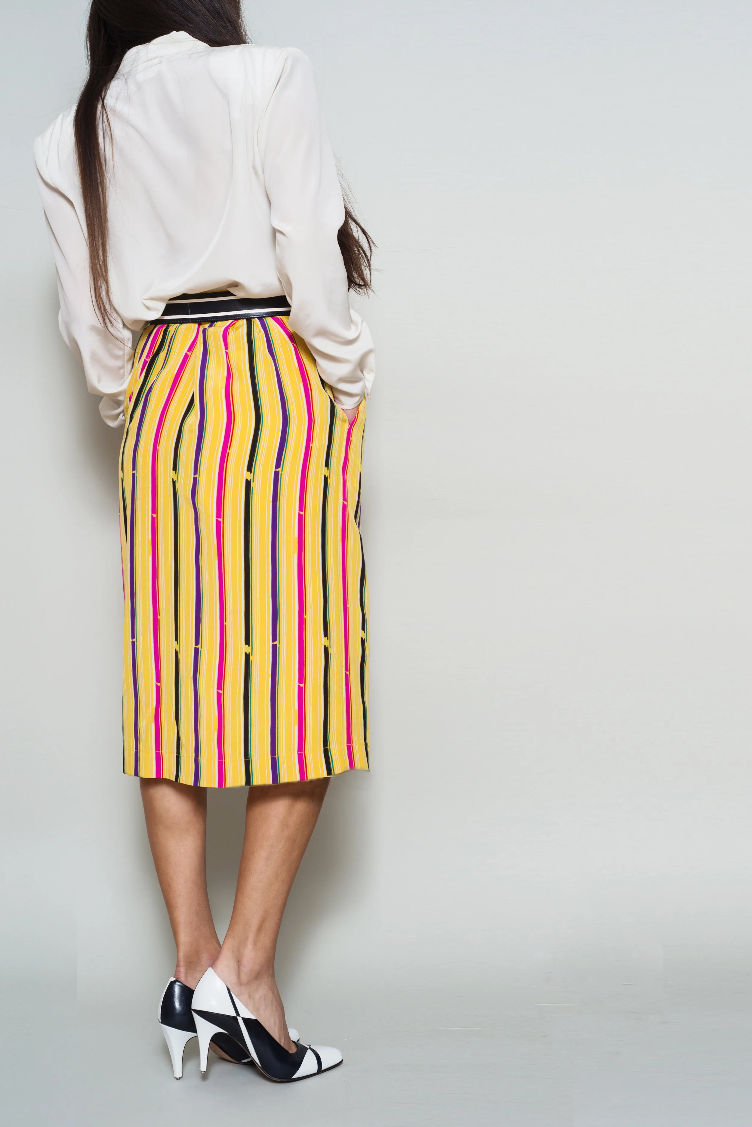 A Part of the Rest Designer Vintage Krizia Skirt - Stripe Print Silk 3