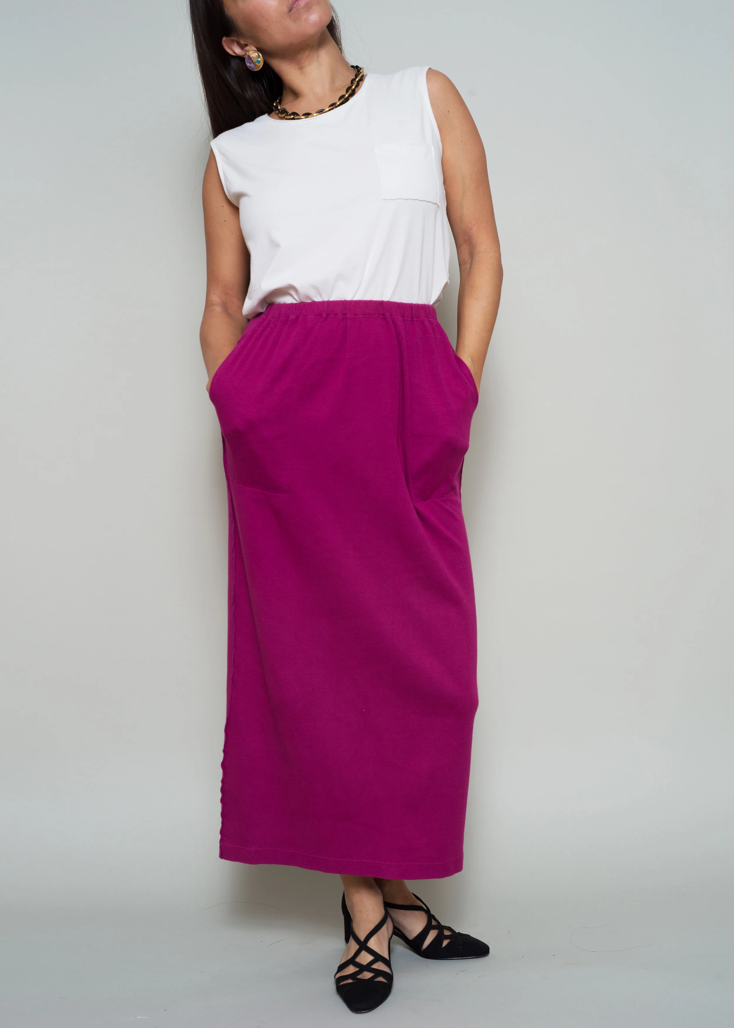 A Part of the Rest Designer Vintage 80s Sonia Rykiel Skirt - Fuchsia Knit Maxi 2