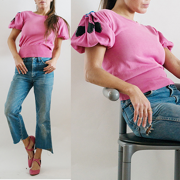 1980/'s Vintage Pink Puff Sleeve Top with Cutouts