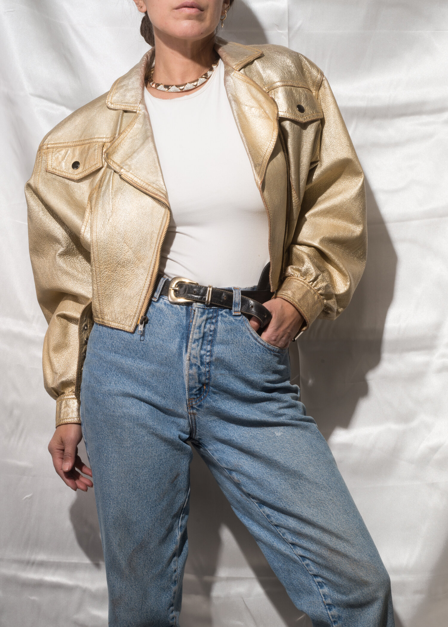 Details about  / Vintage 80s Contempo Casuals Cropped Moto Leather Jacket