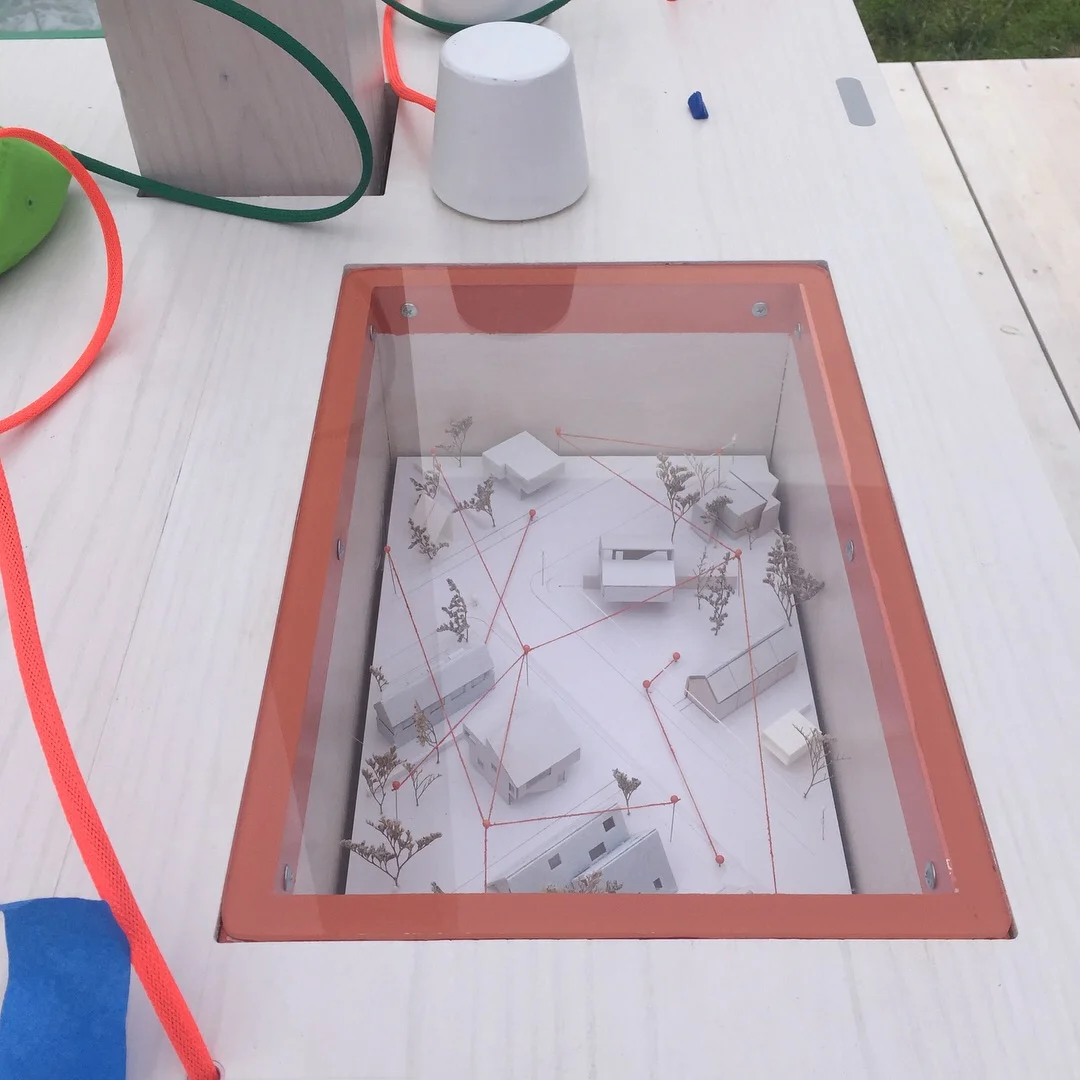  One of five installed vitrines within the pavilion table 
