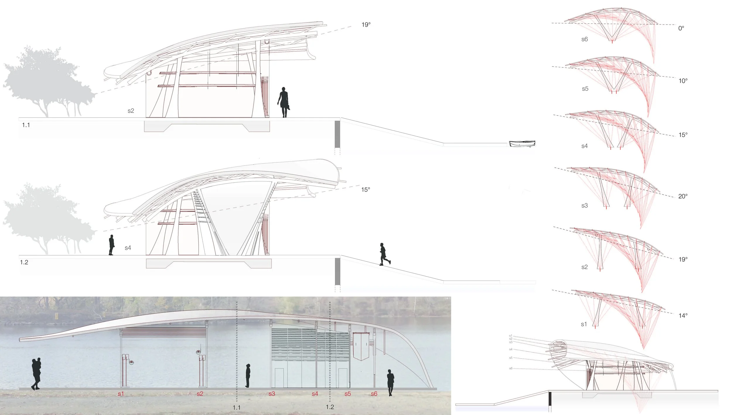 Cross and longitudinal section analysis of profile curvature for structural supports of doubly curved roof
