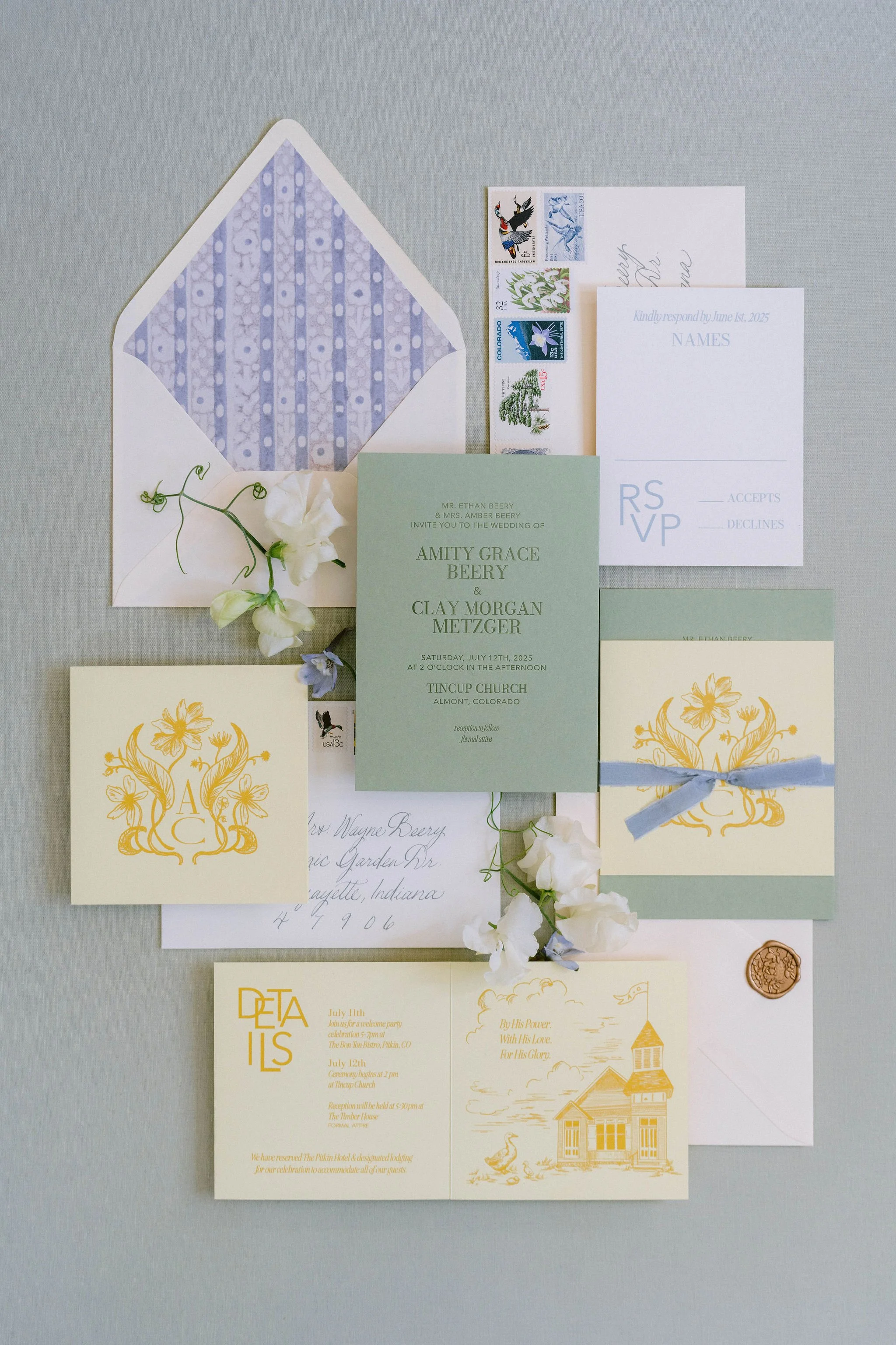 wedding invitation suite for colorado mountain wedding designed by morgan riley designs