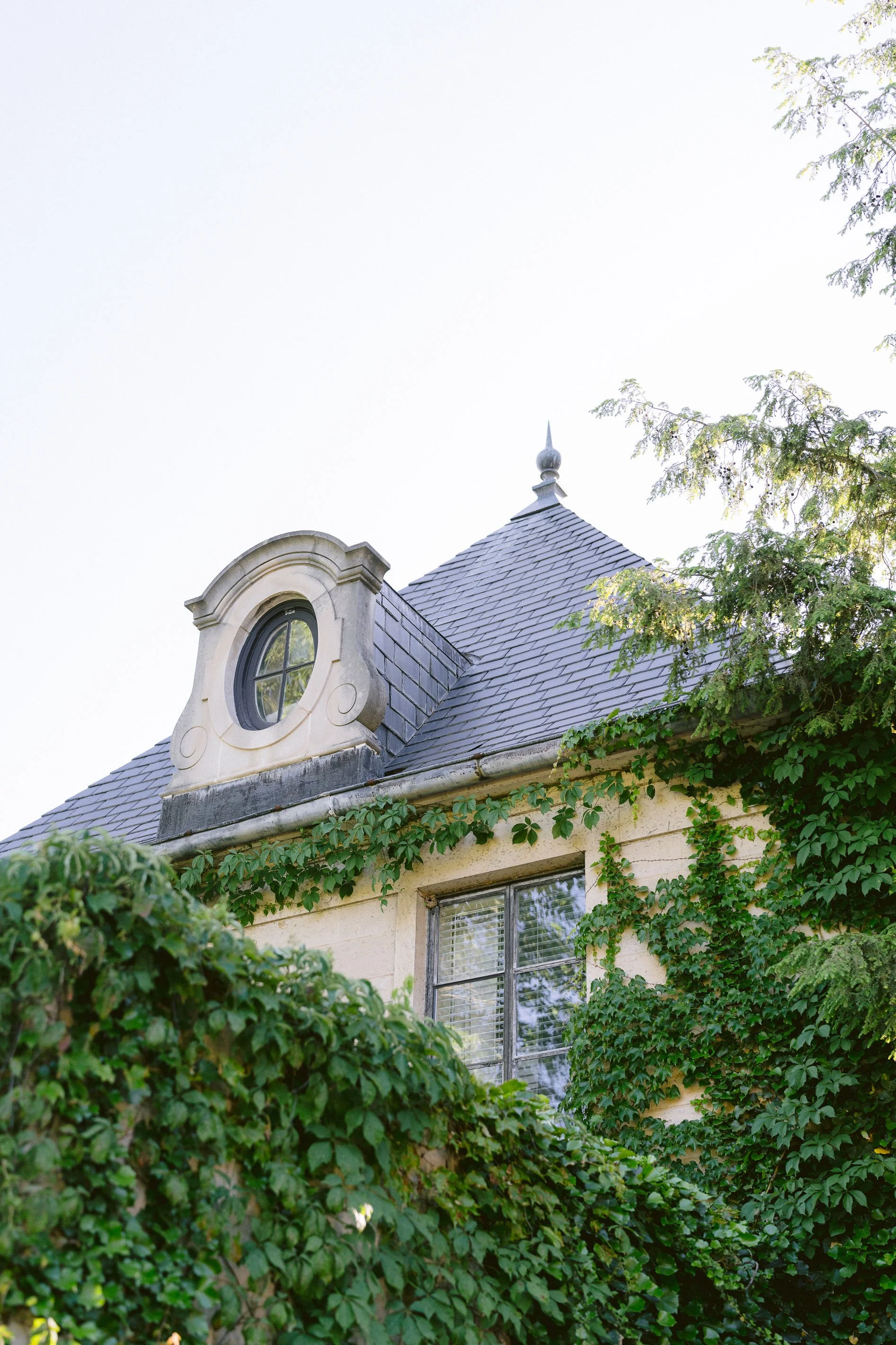 beautiful architectural turet covered in ivy at greencrest manor