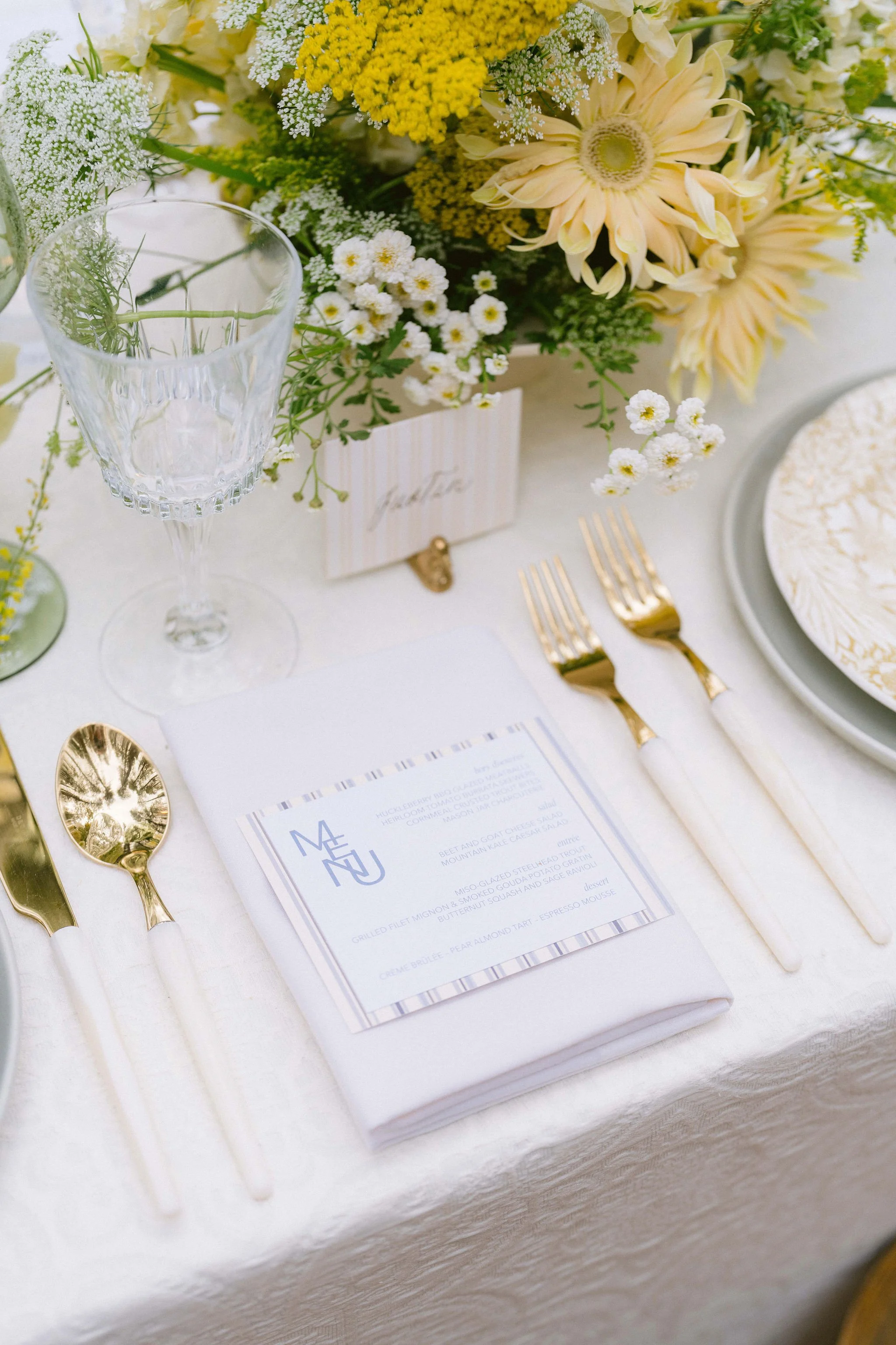 close up photo of the menu for the wedding reception