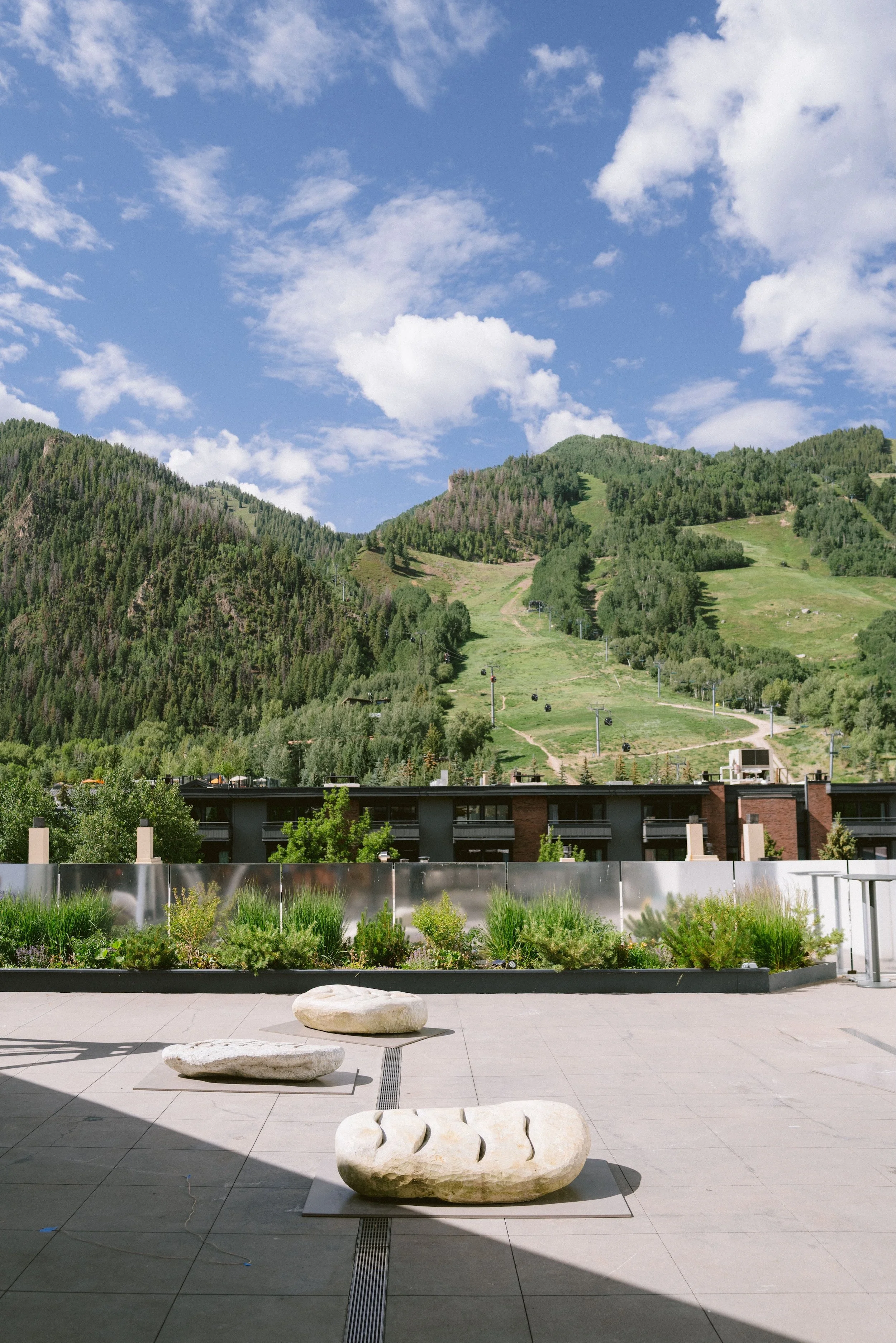 The view of the mountain and gondola from the rooftop of the Aspen Art Museum