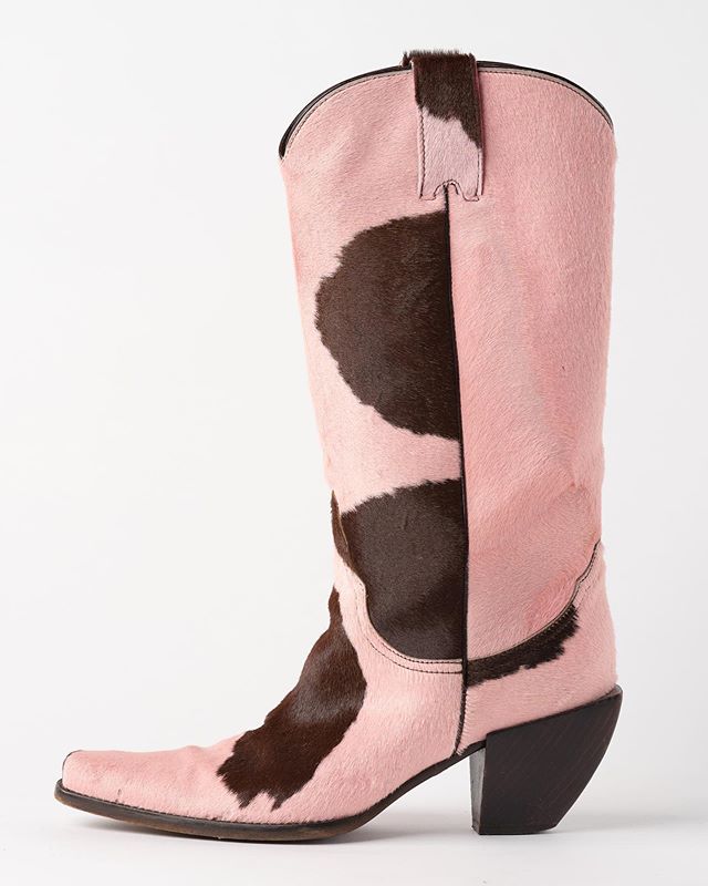 Pink cowhide boots &mdash; coming soon to @acurrentaffair this weekend.