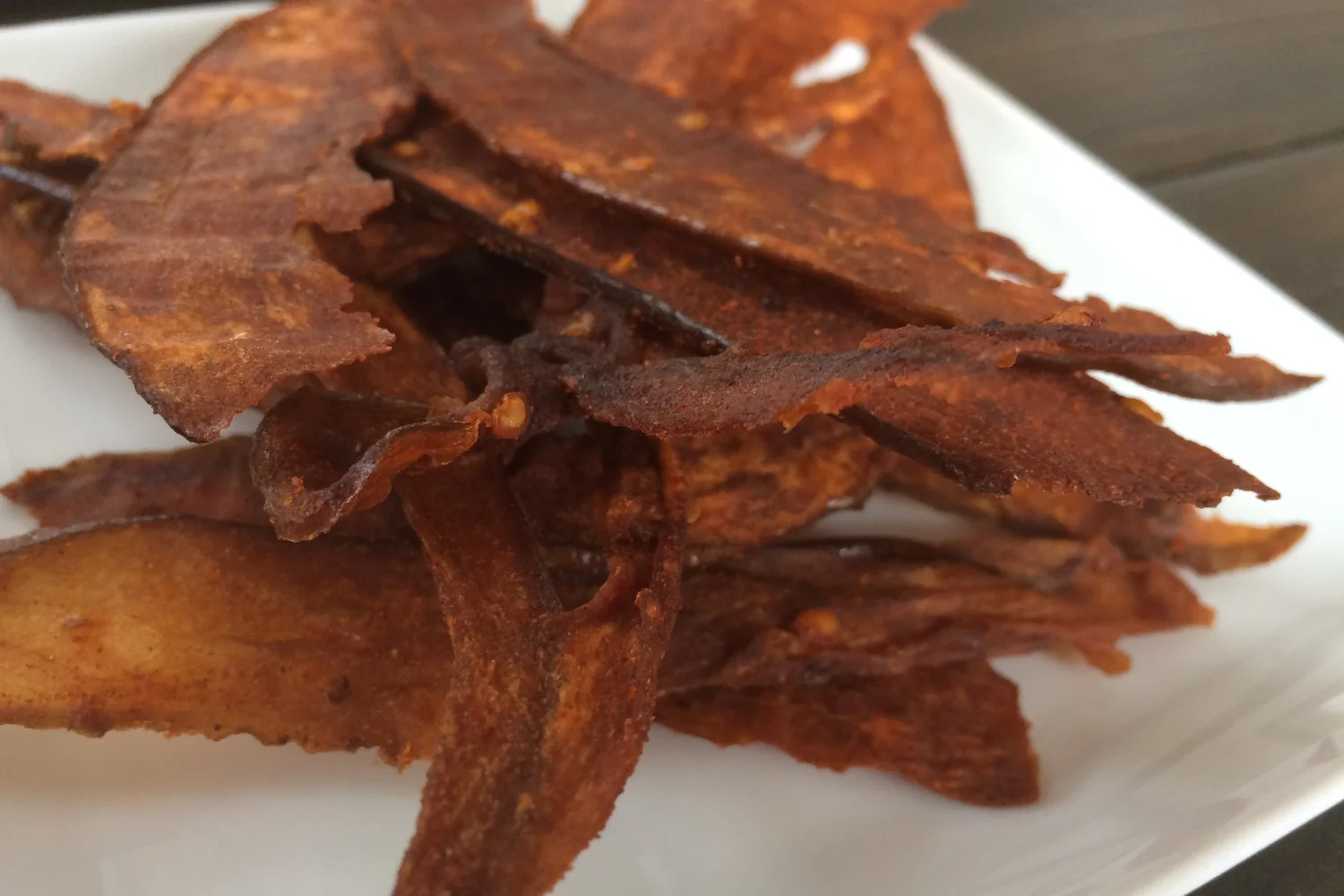 Eggplant "bacon" is great for snacking, BLT sandwiches, breaking into crumbles for potatoes, or just about anything you can think of!