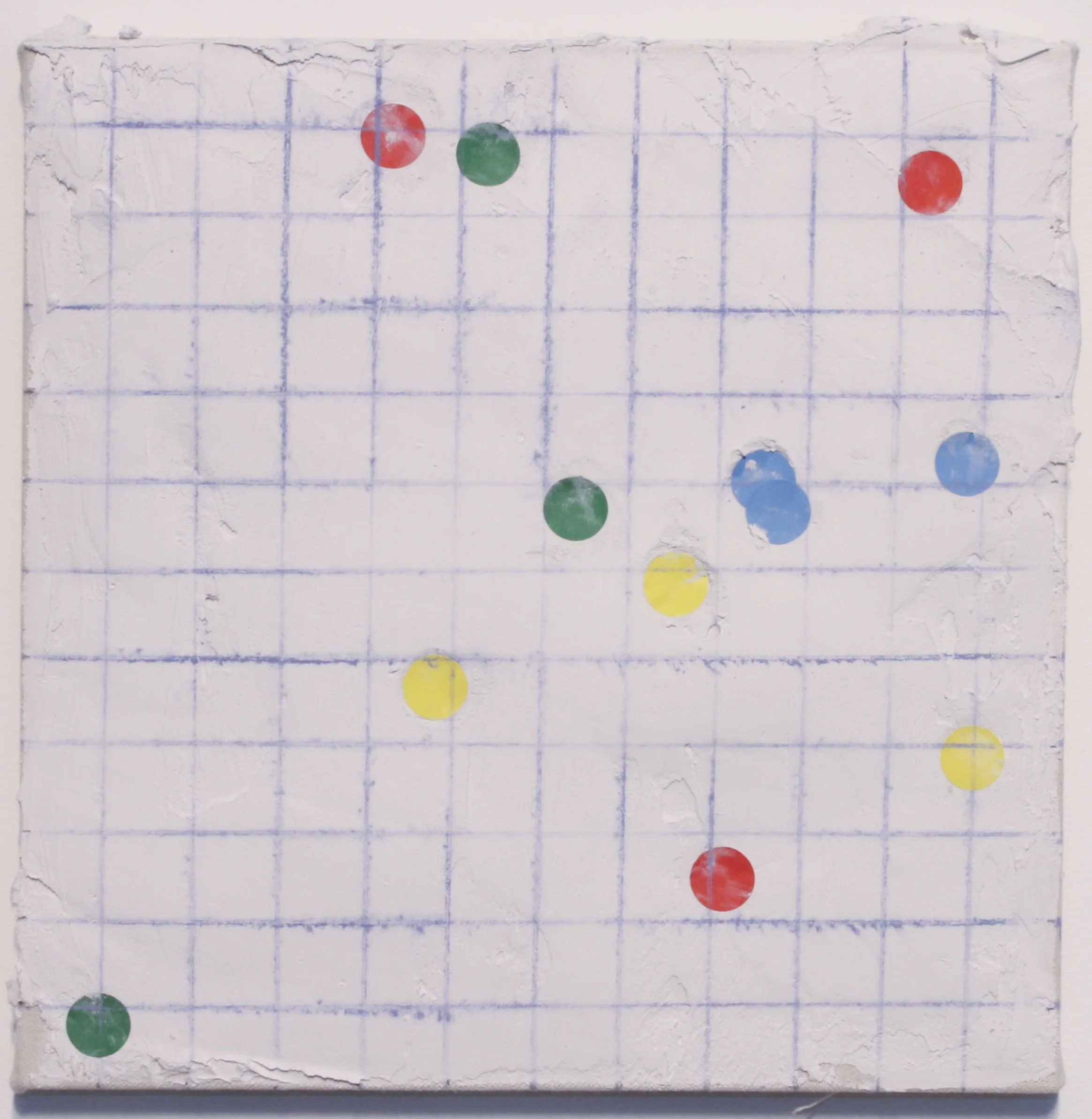   Rhapsody , 2015  Plaster, stickers, and chalk snap-line on canvas  12x12" 