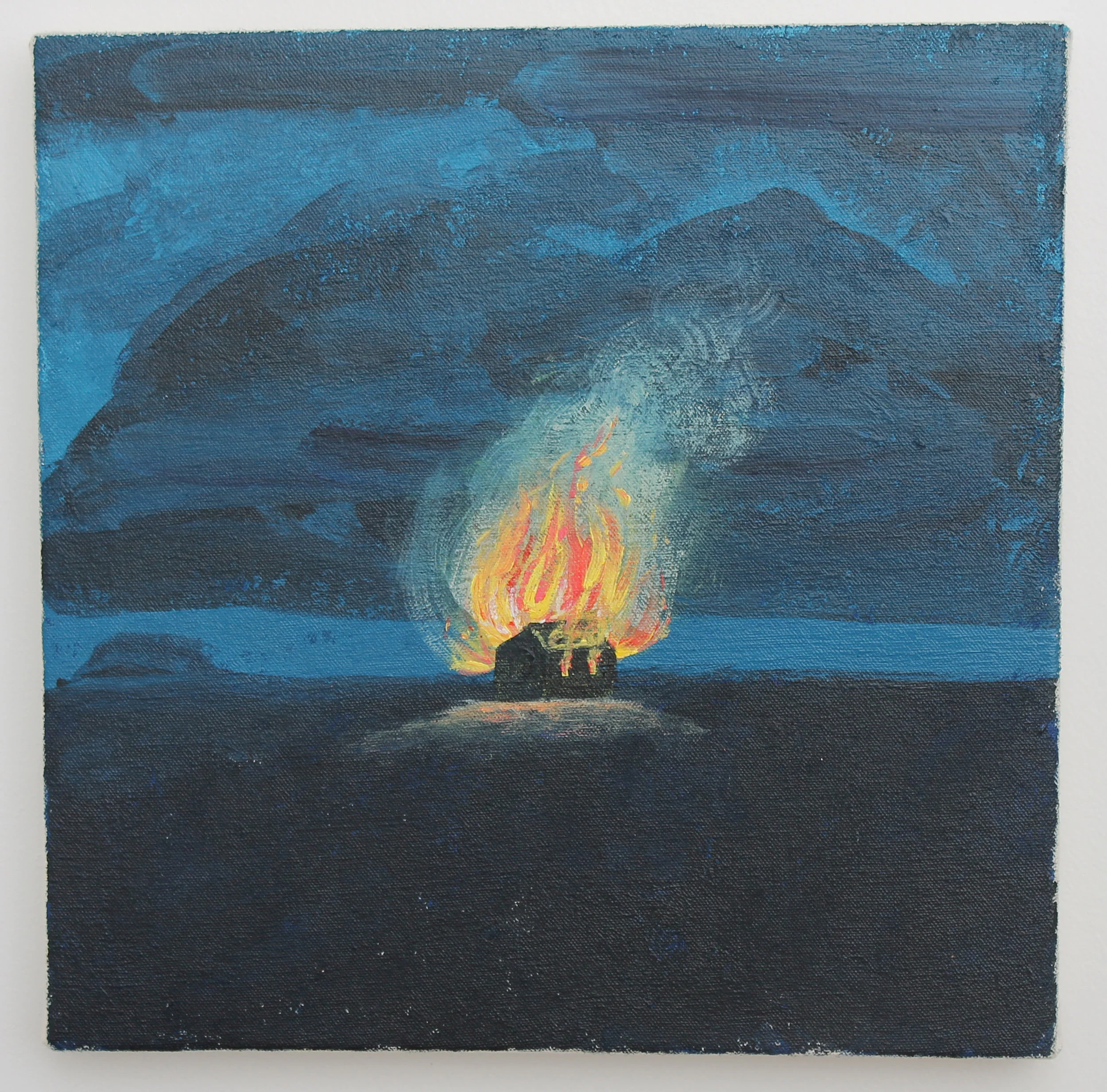  House On Fire (After Magritte), 2016  Acrylic on canvas  12x12" 