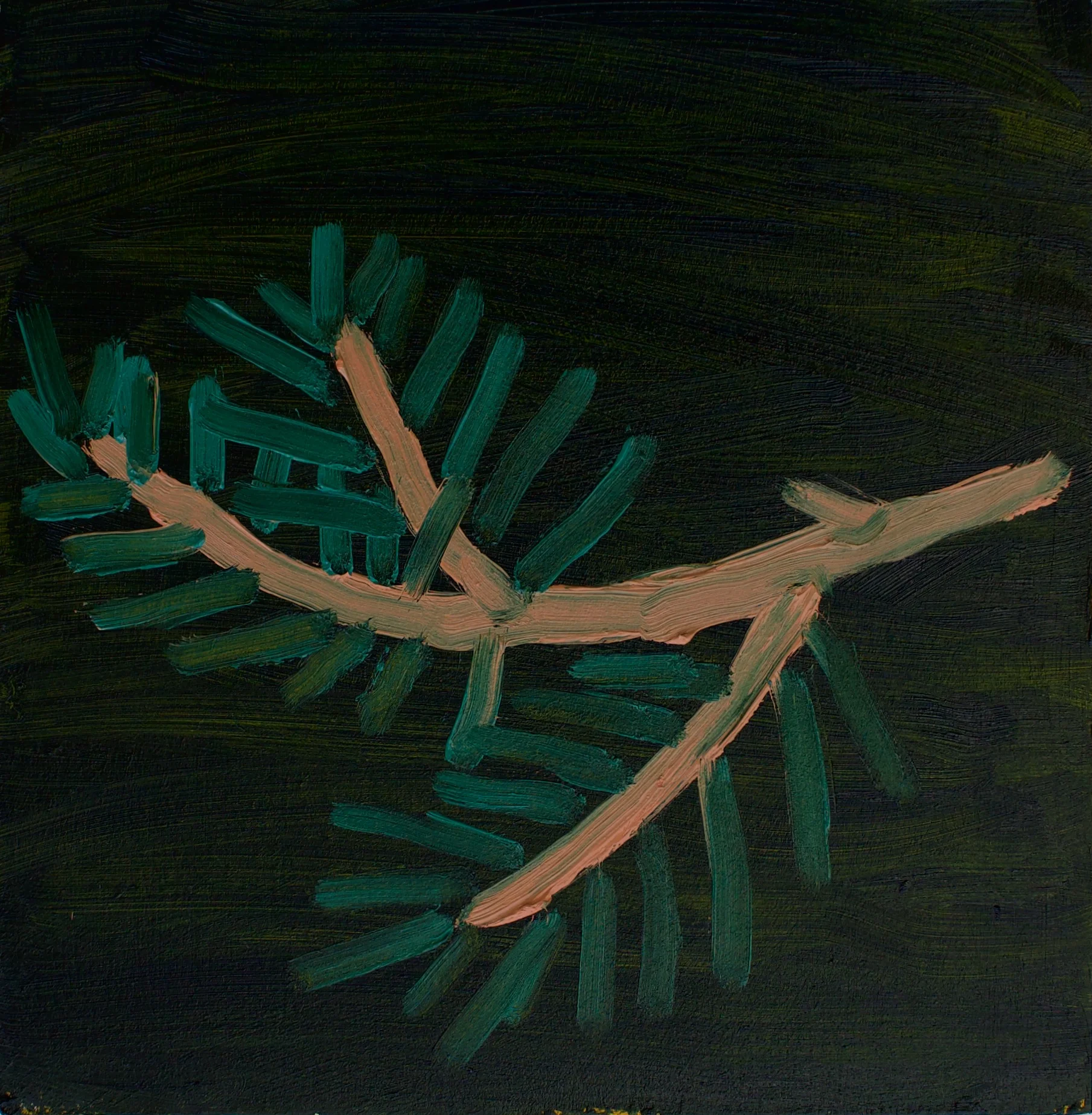   Pine Branch , 2019  Oil on wood panel  9” x 9”    
