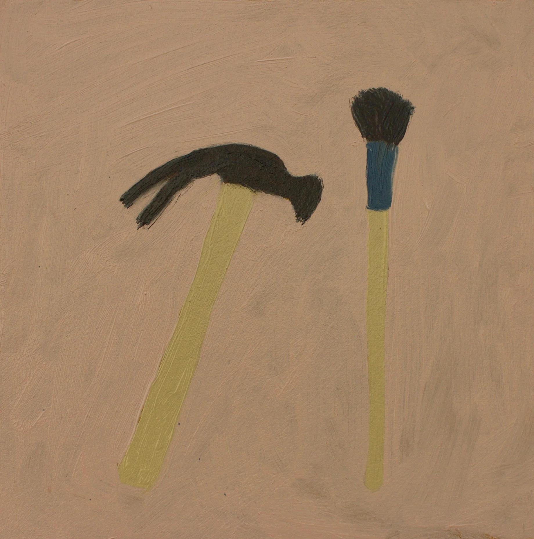   Hammer With Paintbrush , 2019  Oil on wood panel  9” x 9”    