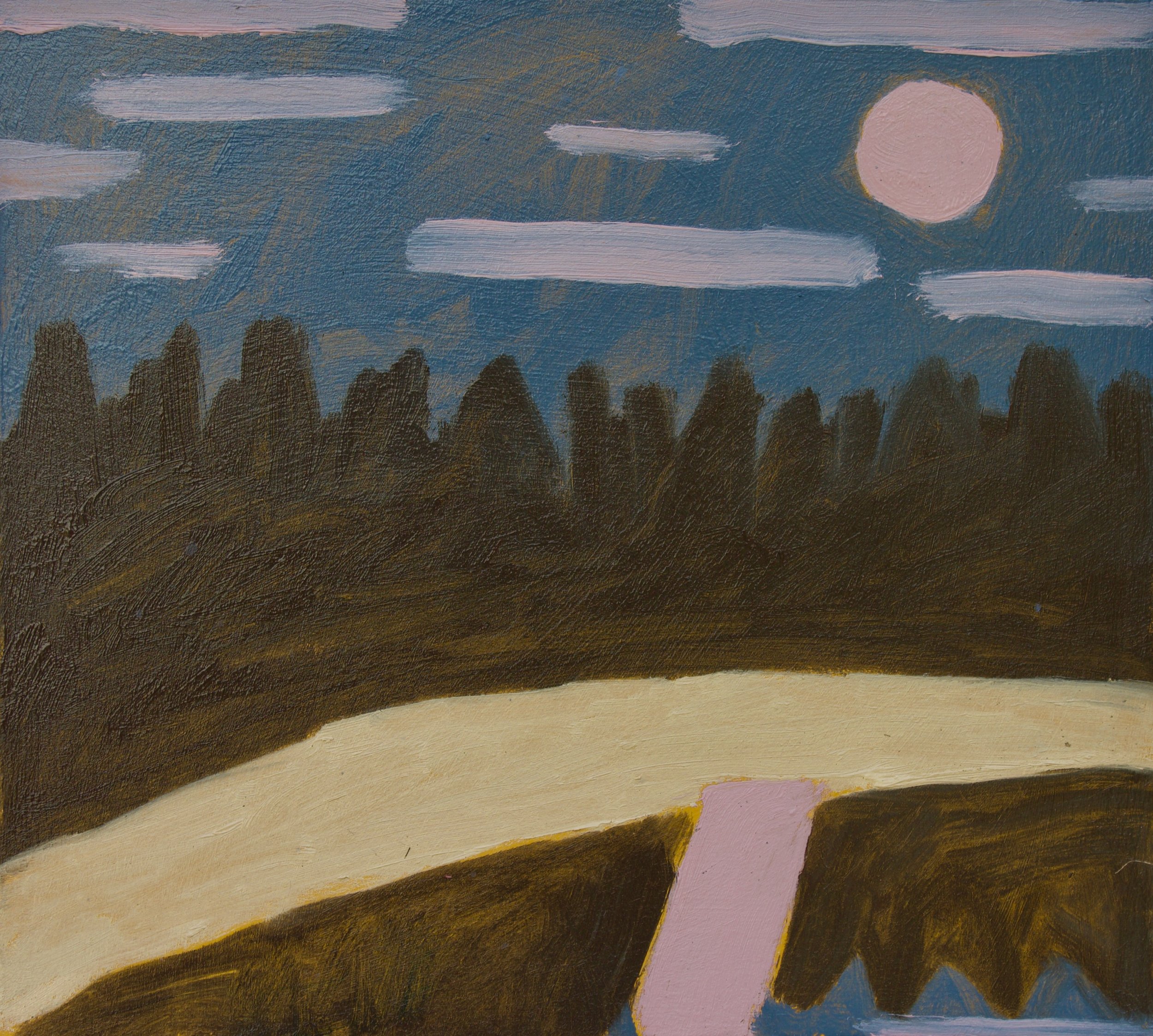   Pink Moon , 2019  Oil on wood panel  9” x 10”    