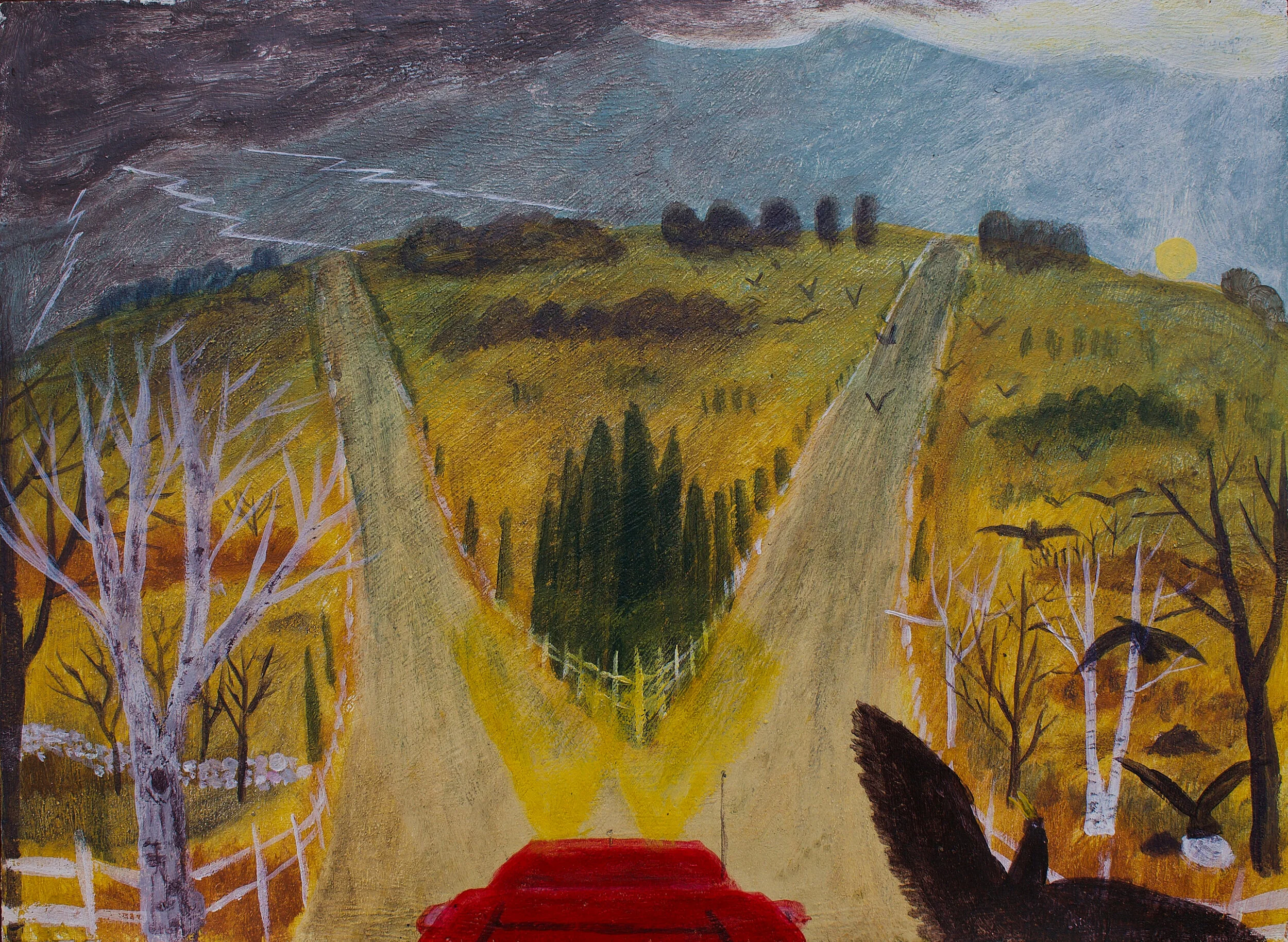  Fork In The Road, 2019   Acrylic on wood panel  9”x12” 