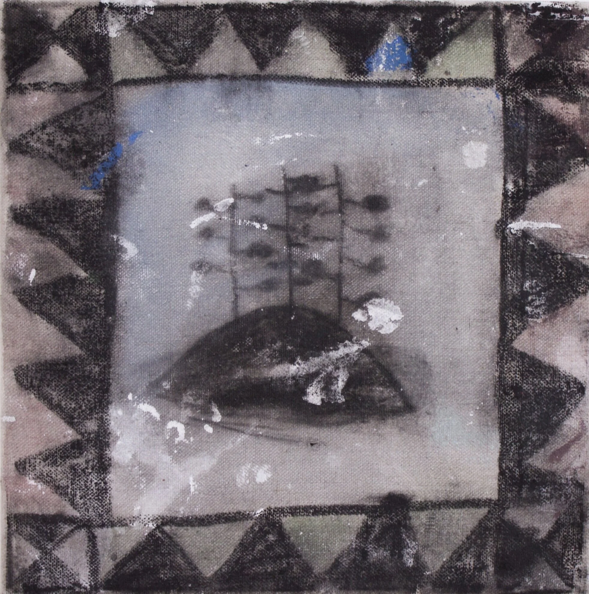  Island, 2019  Charcoal and milk paint on found drop cloth  12”x12” 