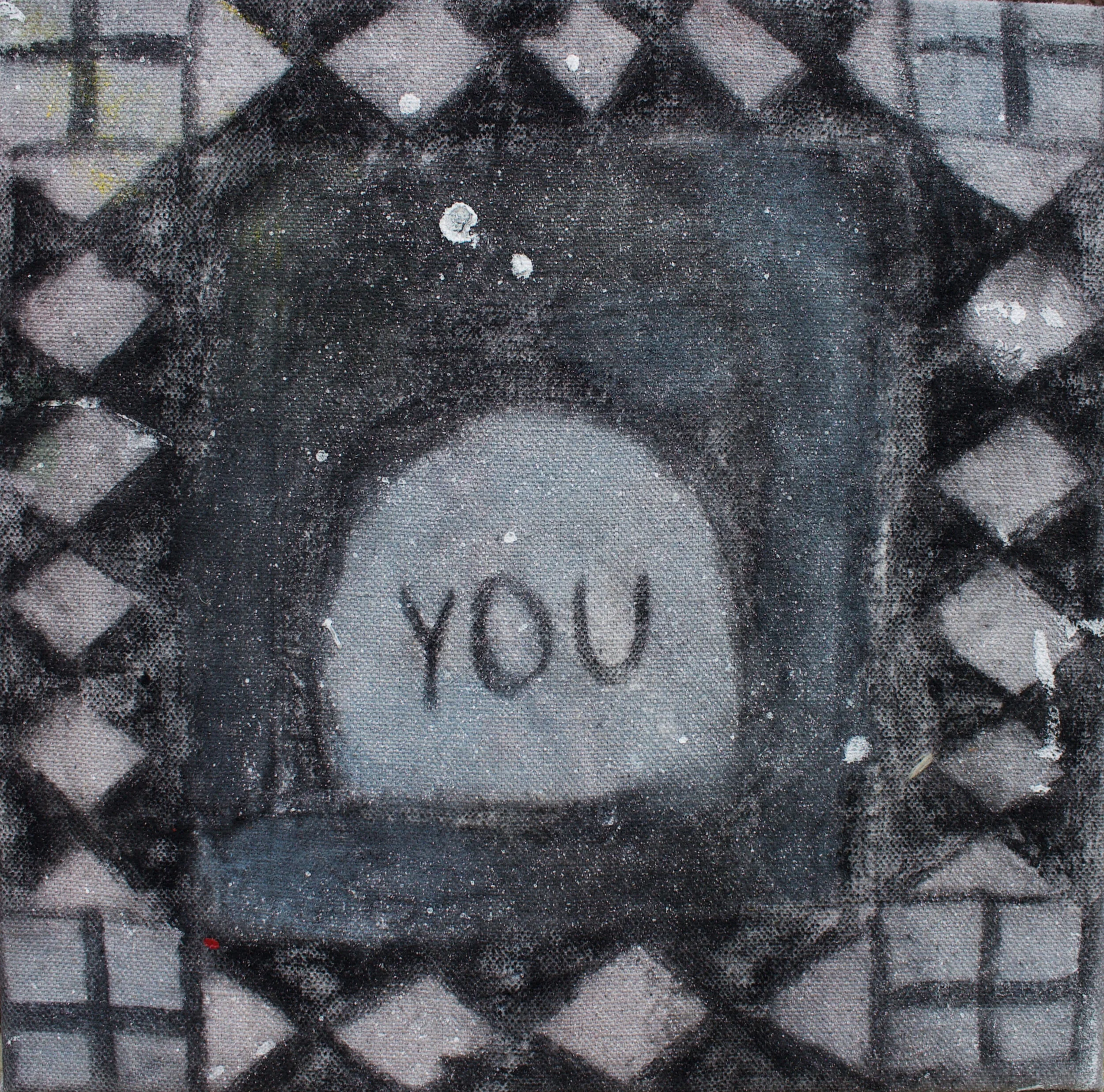  You, 2019  Charcoal and milk paint on found drop cloth  12”x12” 