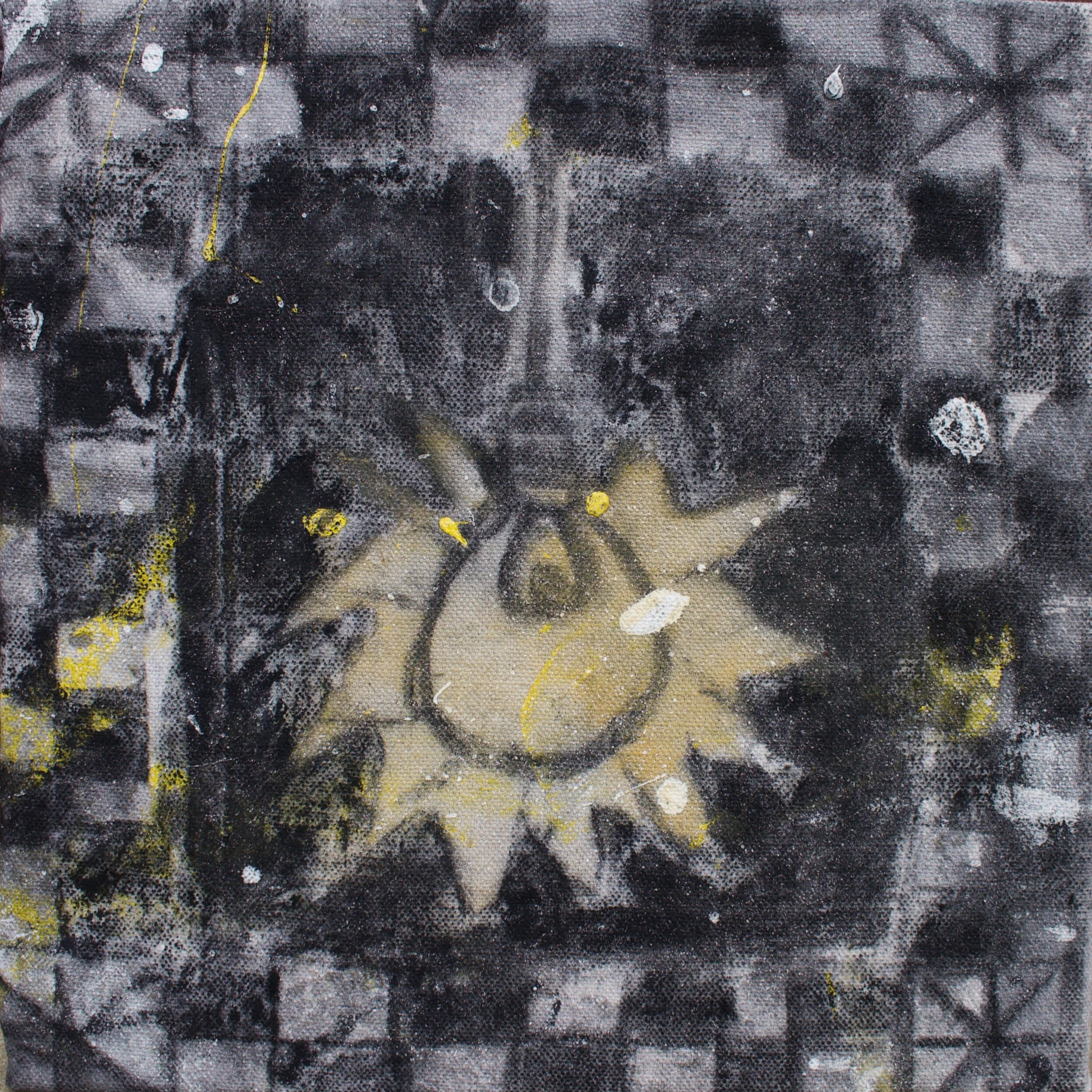  Light Bulb, 2019  Charcoal and milk paint on found drop cloth  12”x12” 