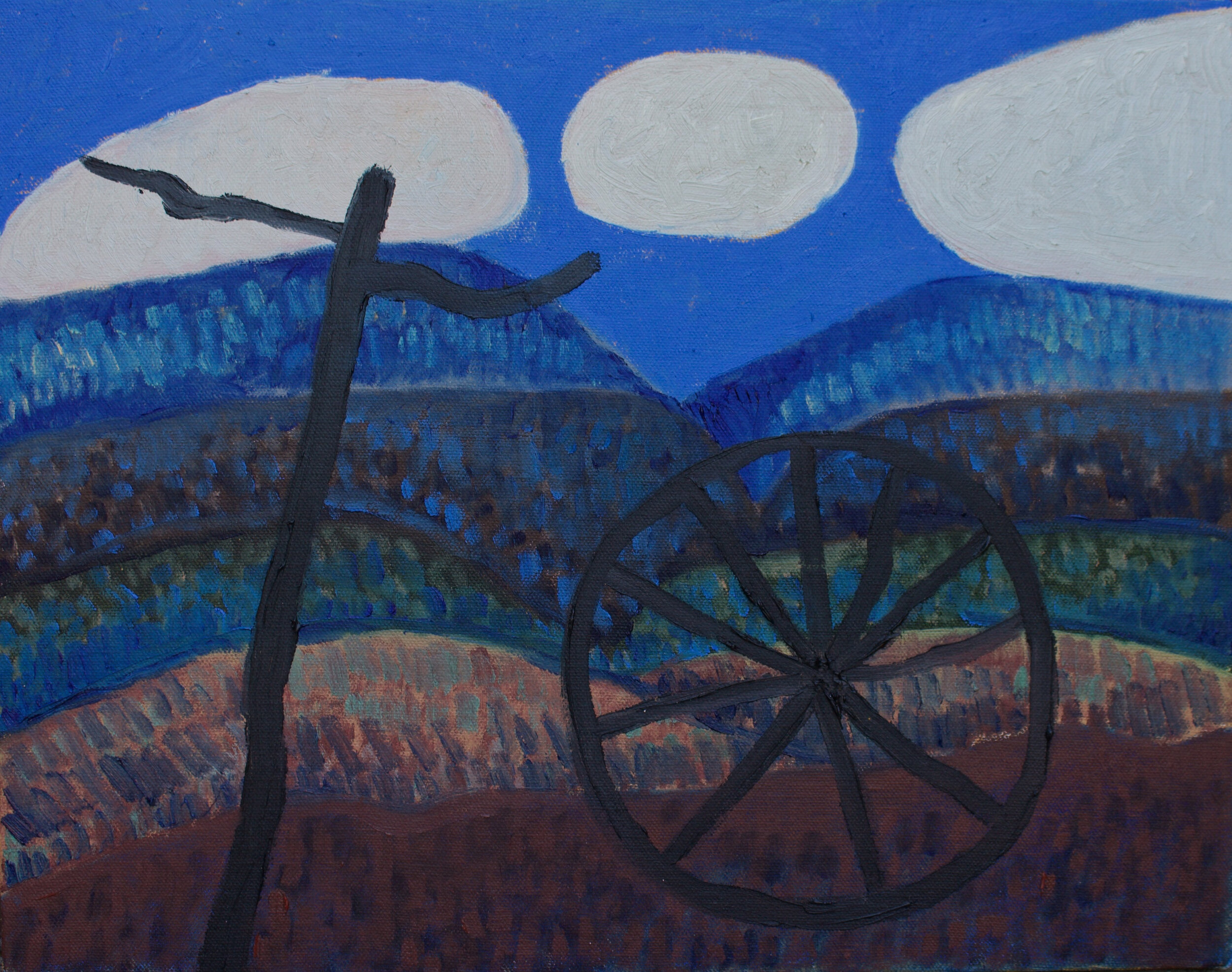  Tree and wheel in a landscape,2020  Oil on canvas  12”x16” 