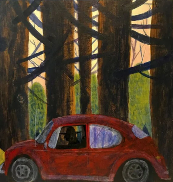  Woods Drive, 2020  Acrylic and ink on wood panel  12”x11.5” 