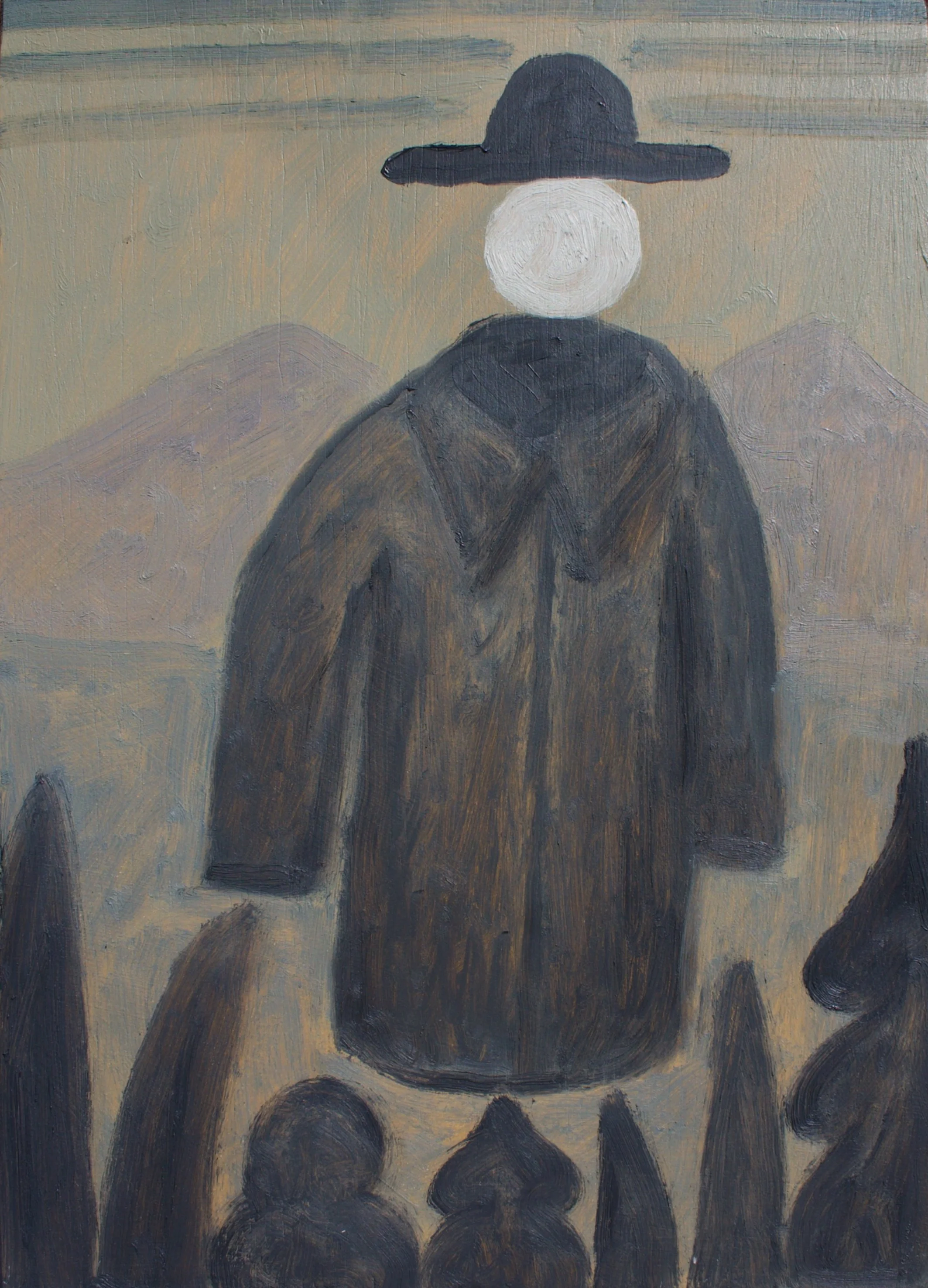  Hat Moon and Coat, 2021  Oil on wood panel  15” x 11” 