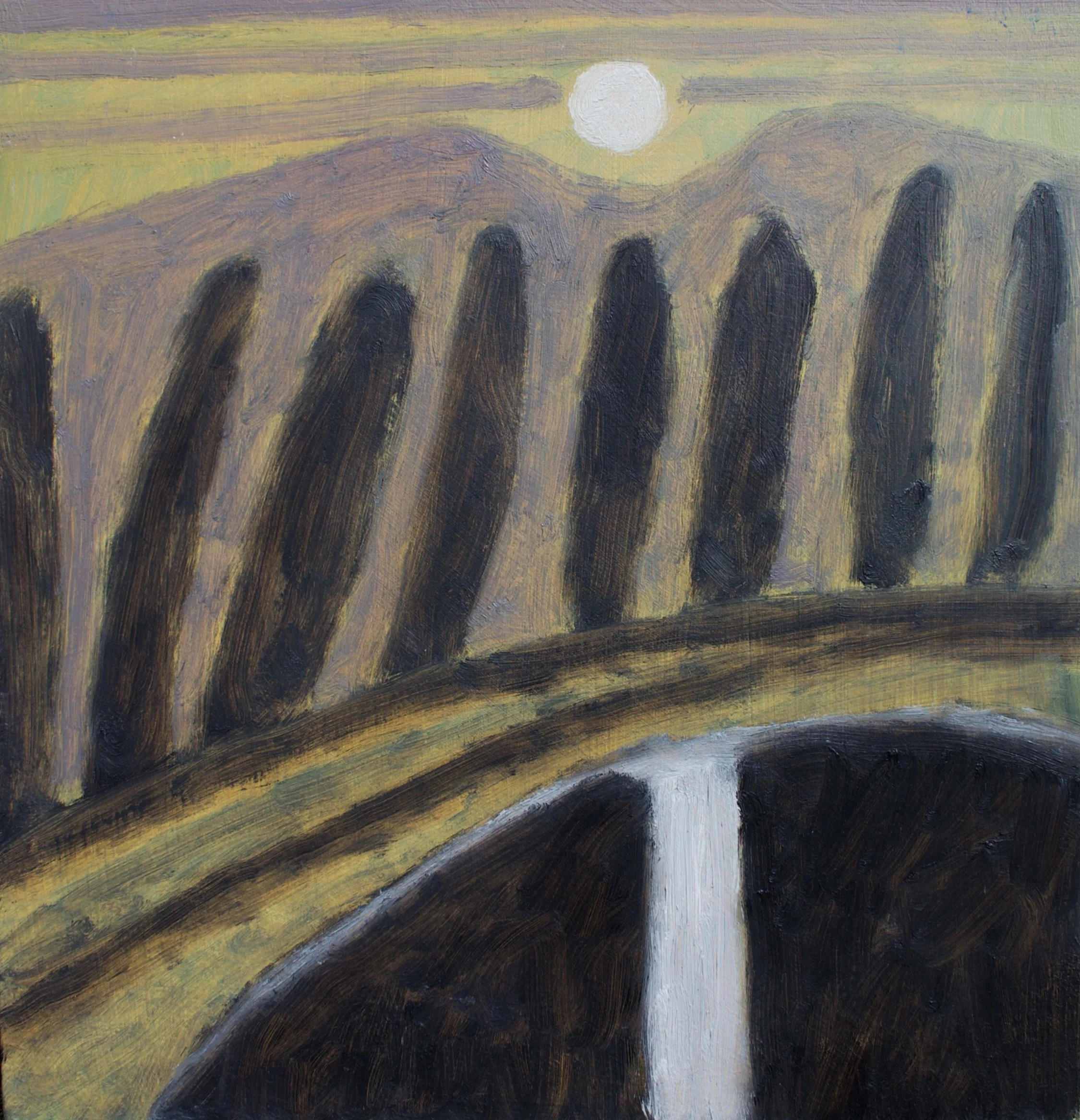  Road and Pool, 2021  Oil on wood panel  12” x 12” 