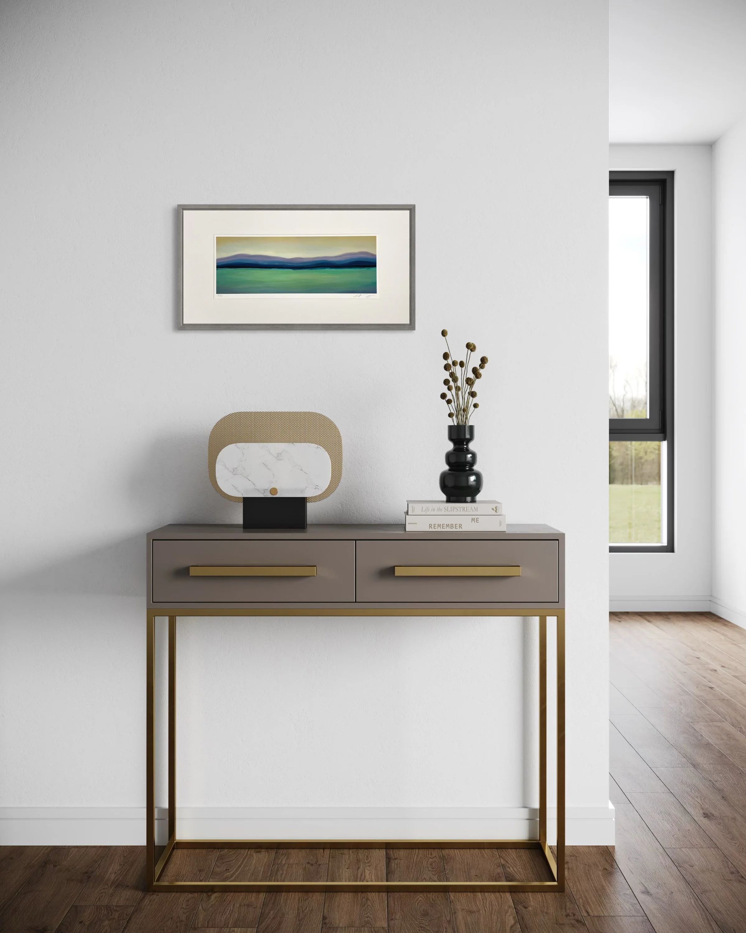 Sunrise Stillness 24x12 Framed Print Mockup.jpeg