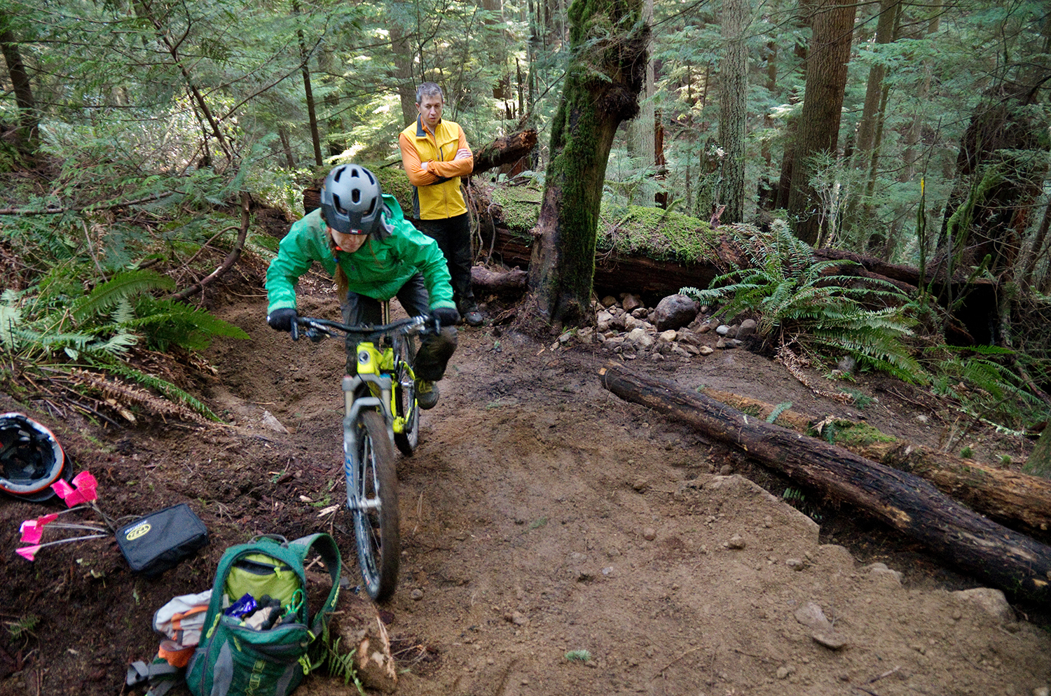   Martin and Penny would sometimes hike their bikes into the trail to test out new sections to make sure there were enough spots to rest and that the corners weren’t too tight. The Infamous Corner 3 in particular was difficult to gauge, and was furth