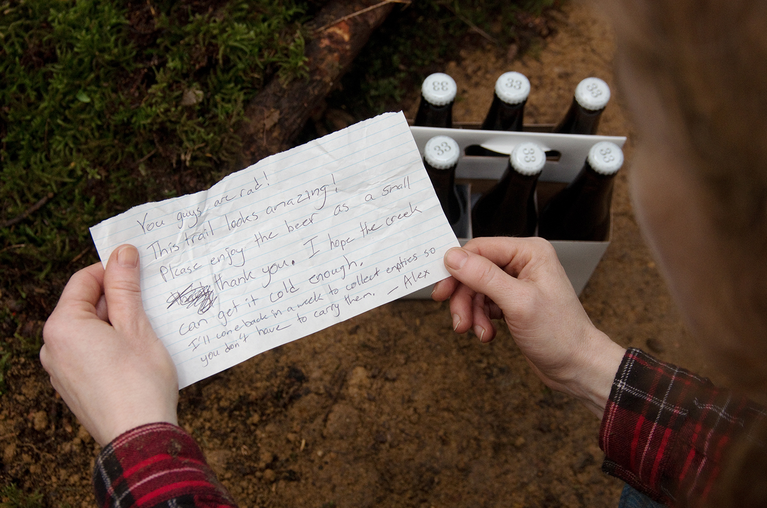   Alex and Maddy were amongst the first to discover the trail while walking their dog. This note became a special keepsake for Martin and Penny.  