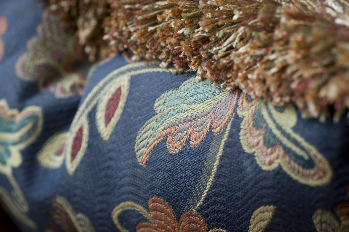 Focus on floral print fabric and fringe