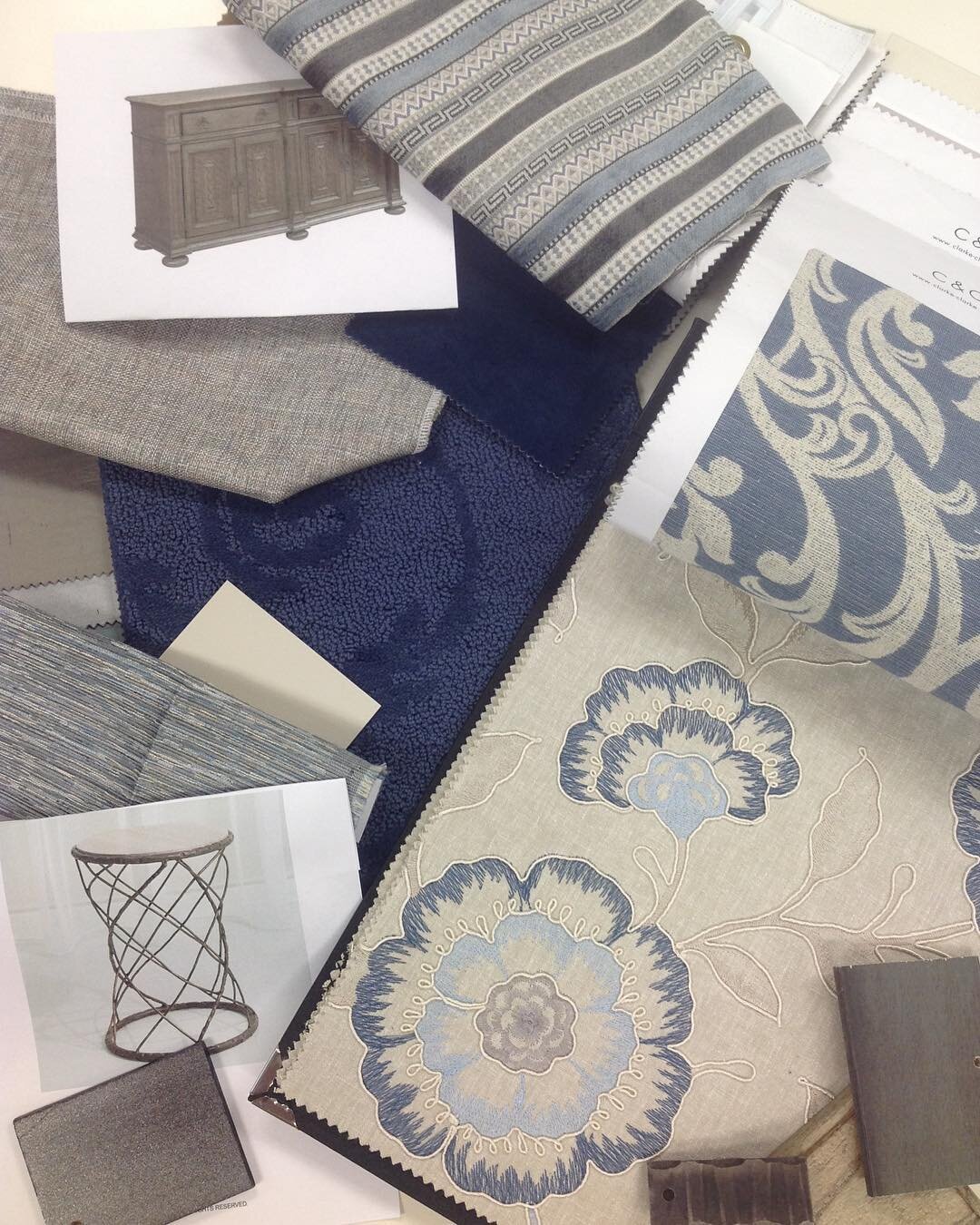 Meeting with our clients tomorrow to present them their living room project. The organic lines in the floral print and the soft velvet fabric depict a traditional feel yet the washed gray woods and steel finishes give it a modern twist. Add shades of