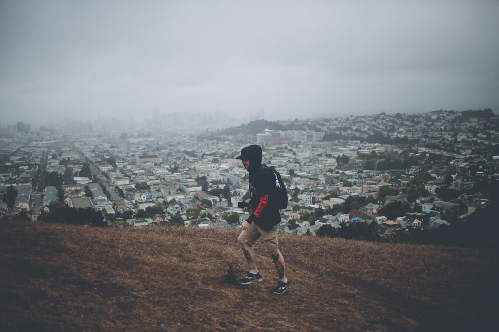  Walking to the top of Bernal Heights hill. When we got to the top we realised the entire city was swallowed in fog and I couldn't have been more excited! 