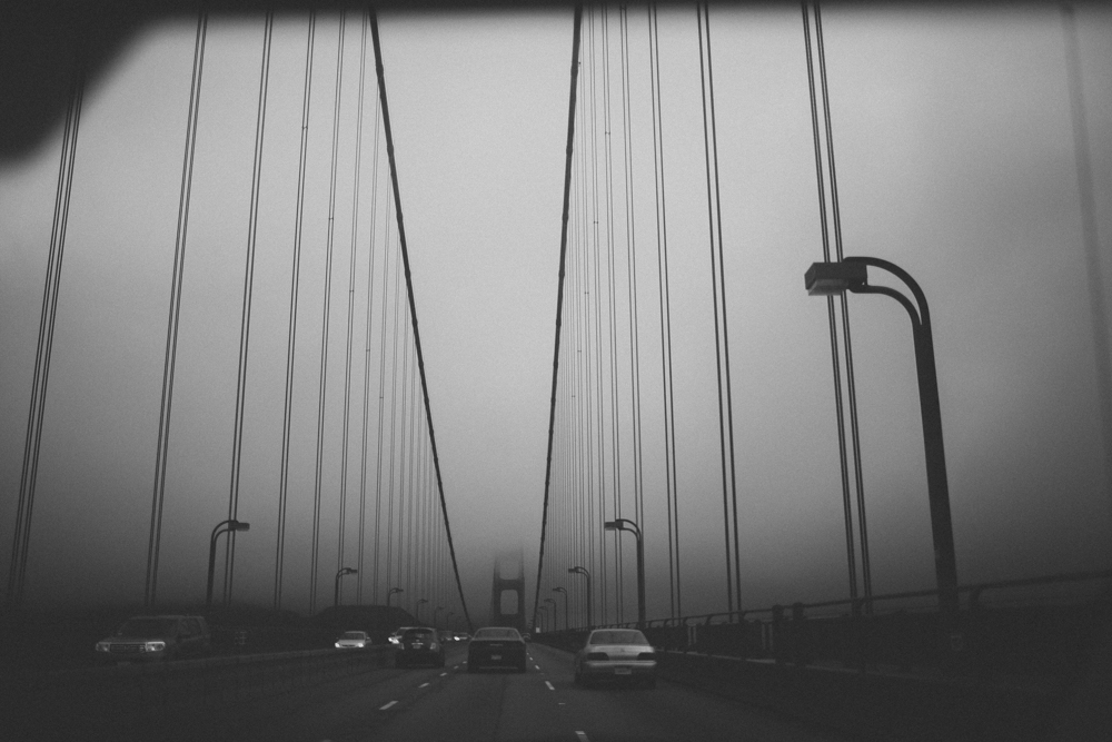  Driving over the Golden Gate Bridge. 