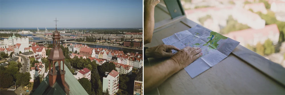  At the top of Cathedral Basilica of St. James the Apostle, getting a bird's eye view of Szczecin. 